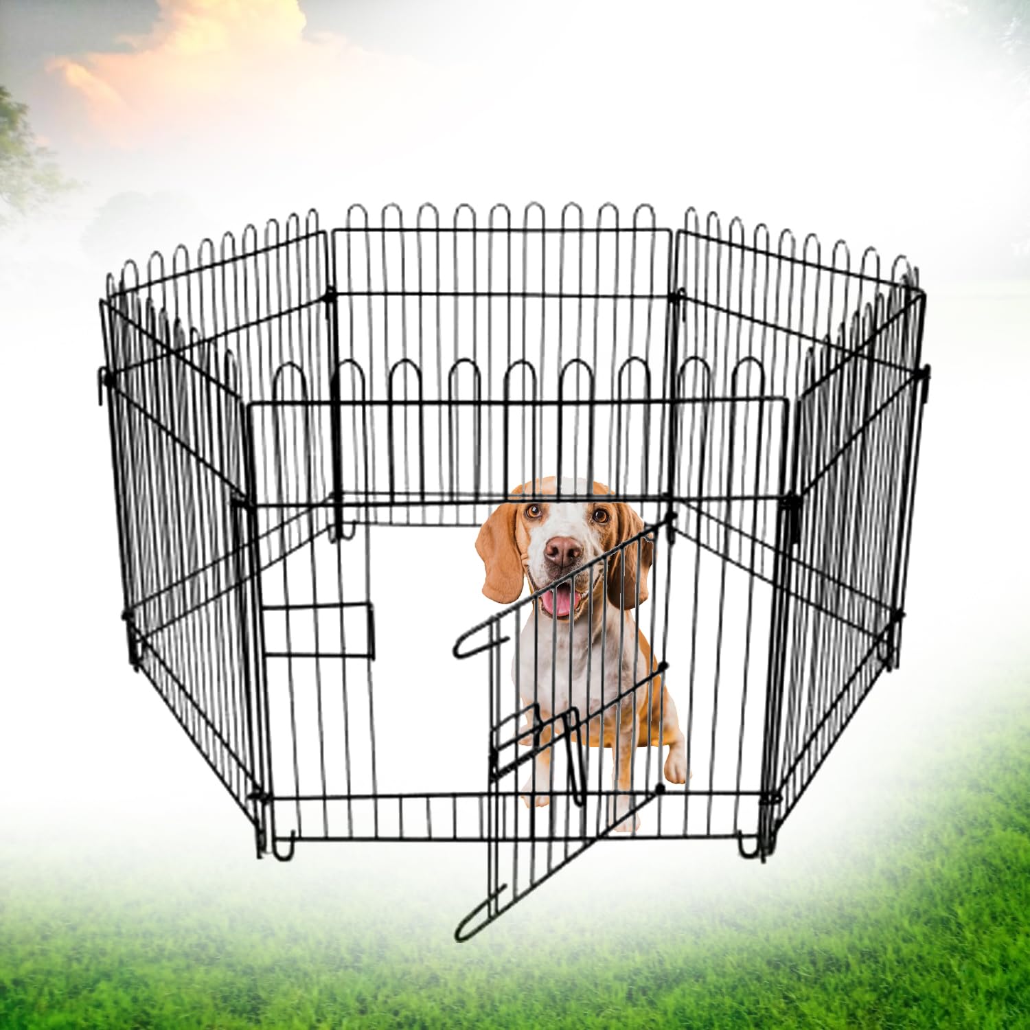 Jainsons Pet Products | 24" H 6 Panels Foldable Metal Pet Playpen for Dogs & Cats | Heavy Duty Exercise Kennel Crate Cage with Door | Indoor Outdoor Fence Enclosure