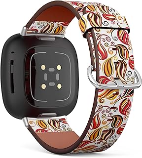 CJBROES Replacement Leather Watch Band, Compatible with Fitbit Versa 3 and Fitbit Sense of Wristband Bracelet Accessory - Yellow Brown