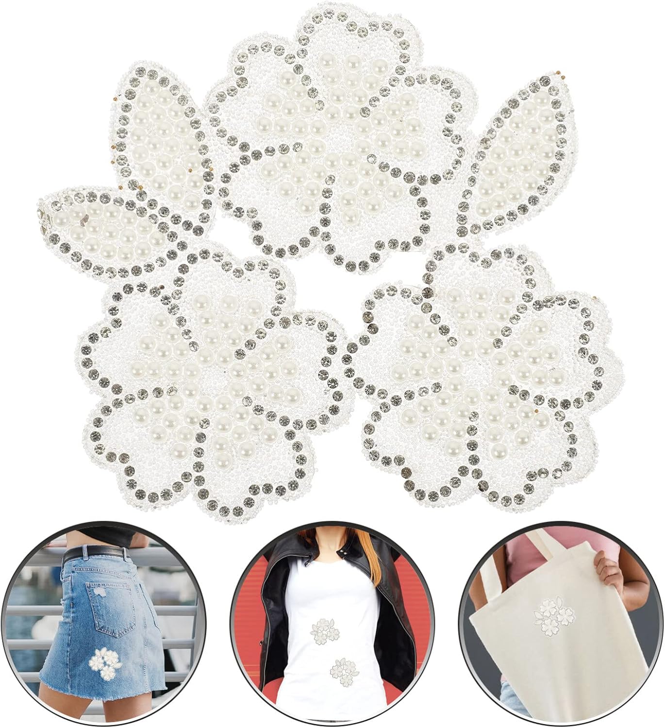 EXCEART Flower Rhinestone Patch Crystal Iron On Patch Glitter Flower Applique Bling Floral Patch for Wedding Dress Evening Gown DIY Crafts image 4