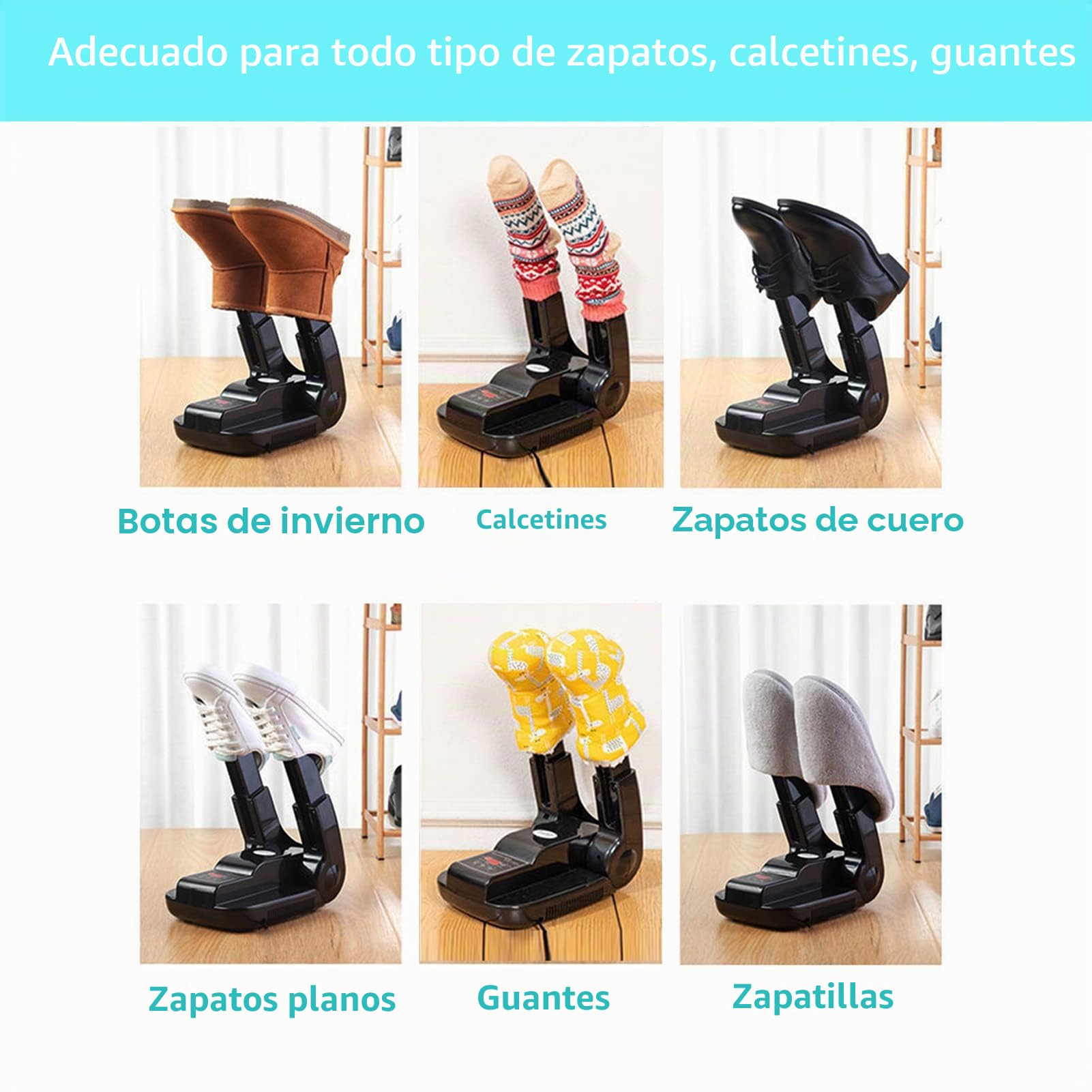 Secador eléctrico de zapatos y desodorante de ozono | Esterilizador secador de zapatos y botas con controles digitales y función de temporizador (modelo G-S6629B) (negro)