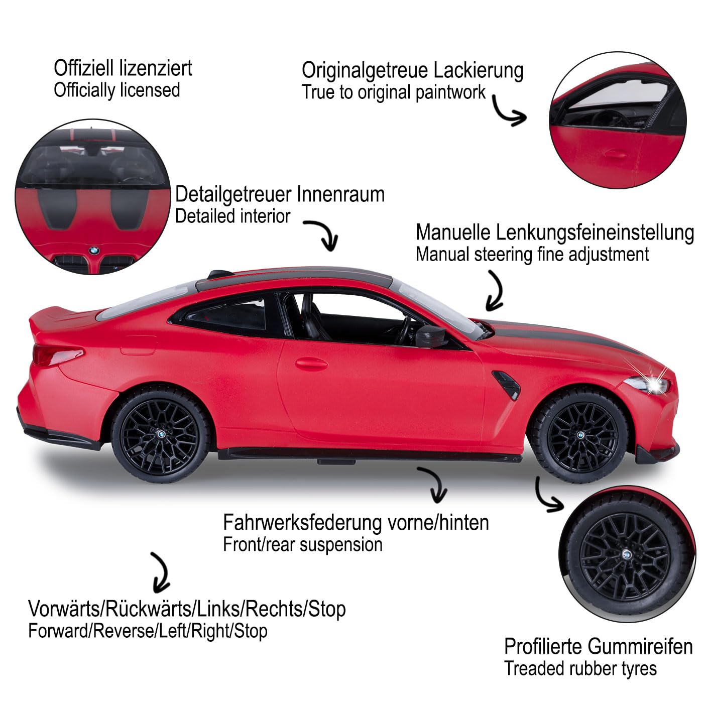 JAMARA 402270 BMW M4 CSL 1:16 czerwony 2,4 GHz RC samochód wyścigowy zdalnie sterowany, zabawka dla dzieci od 6 lat, pomysł na prezent