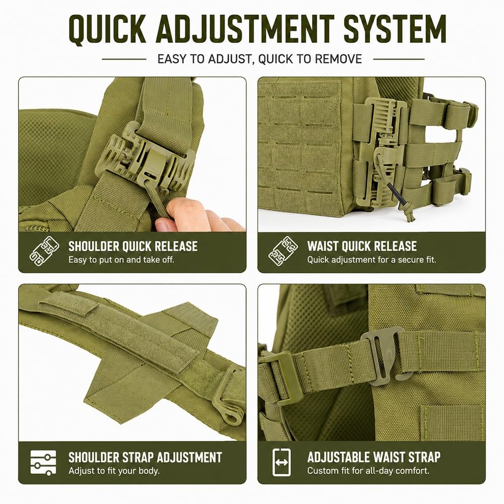 Taktische Weste Verstellbar Mit Schnellverschluss, MOLLE Weste Aus Polyester, Leichte Utility Weste Mit Modularsystem Für Outdoor, Wandern, Camping Und Freizeitaktivitäten