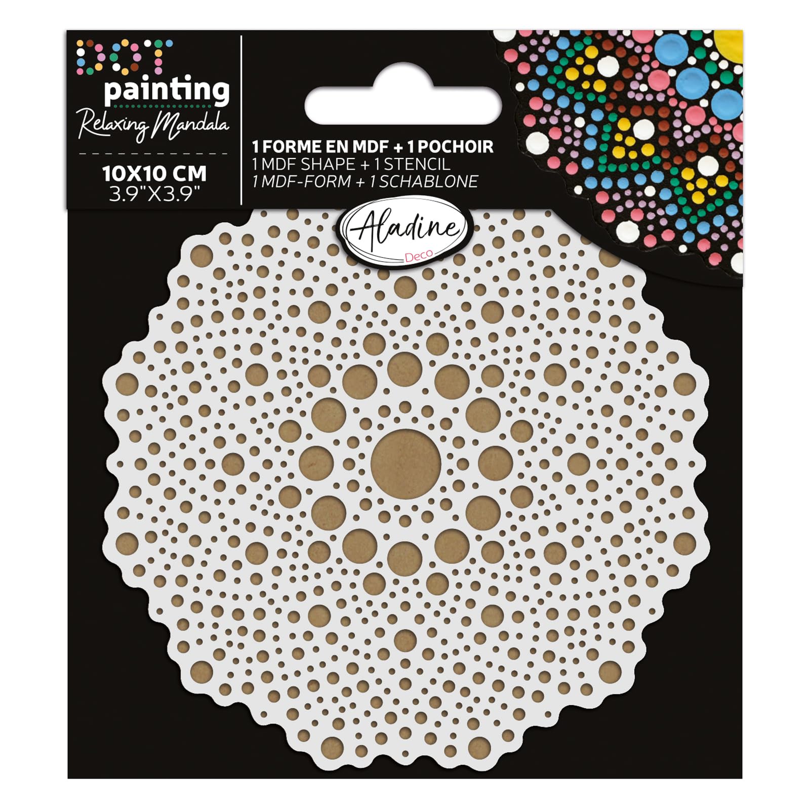 Aladine - Mandala Kit 10 cm in Dot Painting - Mandalas Set with Mandala Stencil & Wooden Stand - 85498