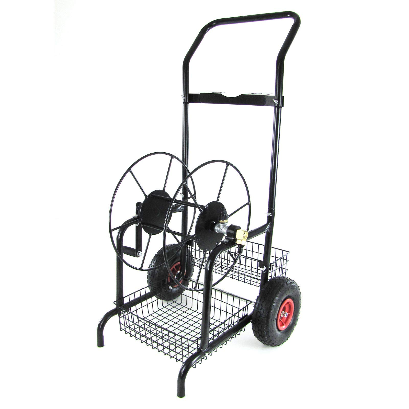 Schlauchwagen Schlauch Handwagen Schwarz mit Ablagekörbe bis 60m Gartenschlauch