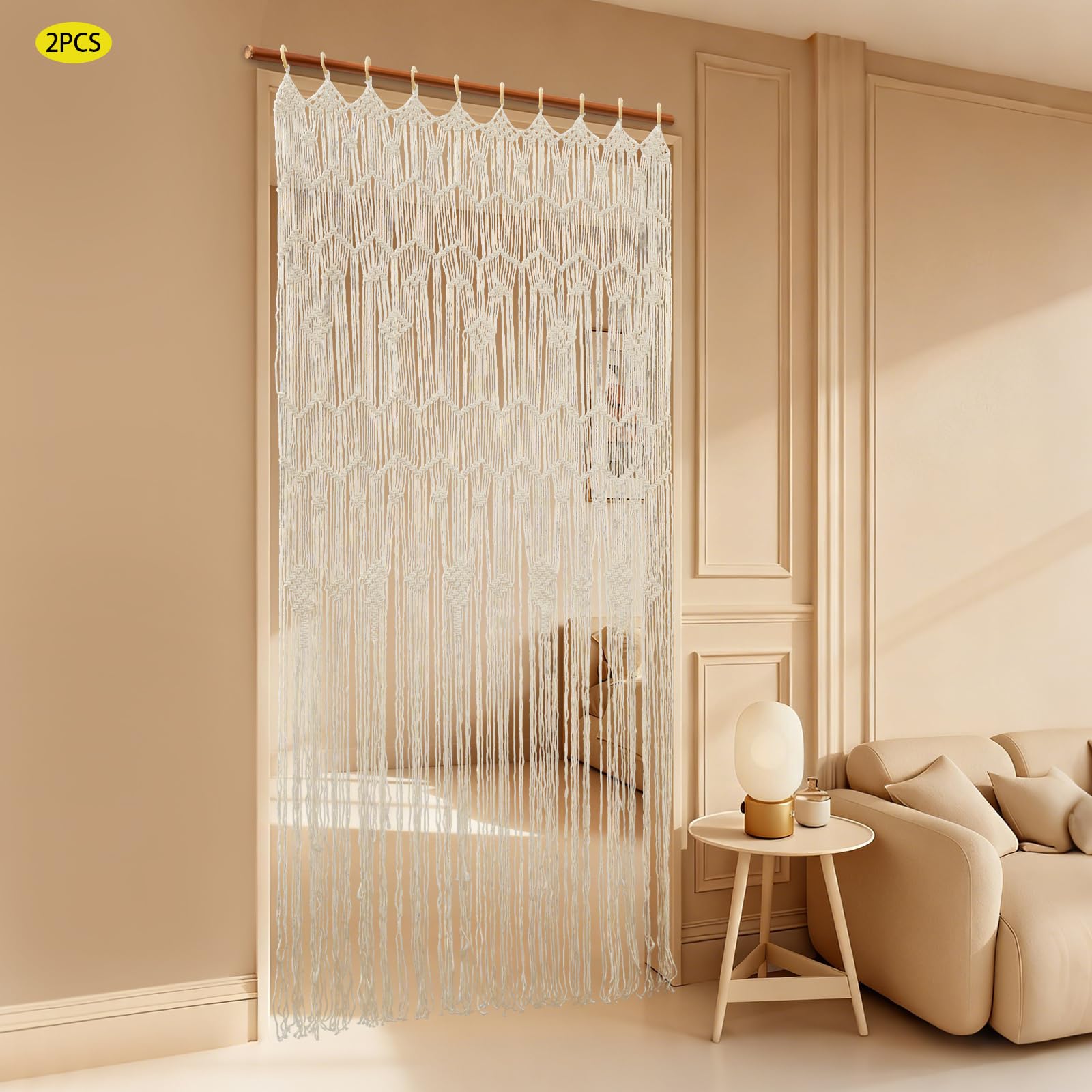Cortina de ventana de 100 x 200 cm – Cortina de macramé estilo bohemio, tejido a mano, 2 paneles, para salón, dormitorio, decoración de bodas