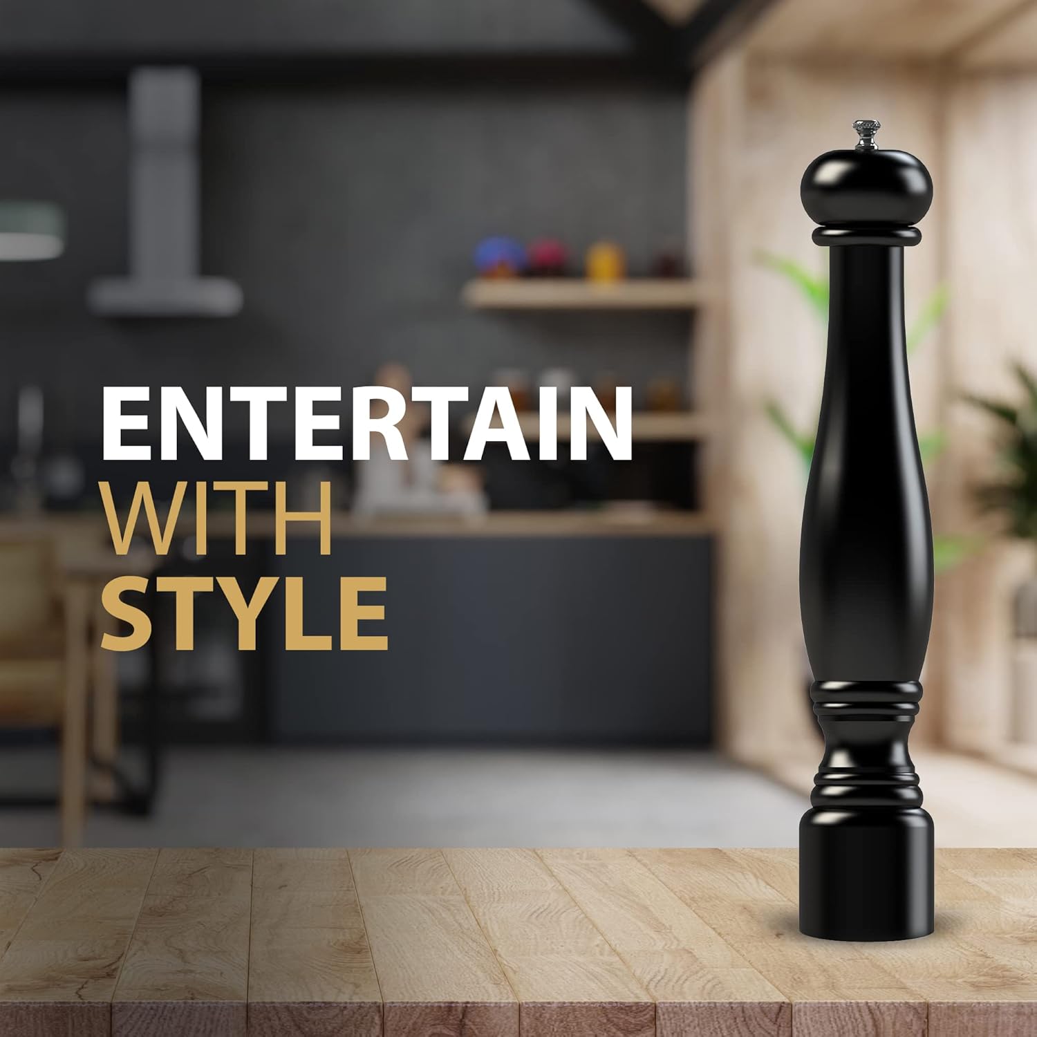 17 inch Large Pepper Mill - Refillable - Adjustable Grind - Precision Carbon Steel Mechanism