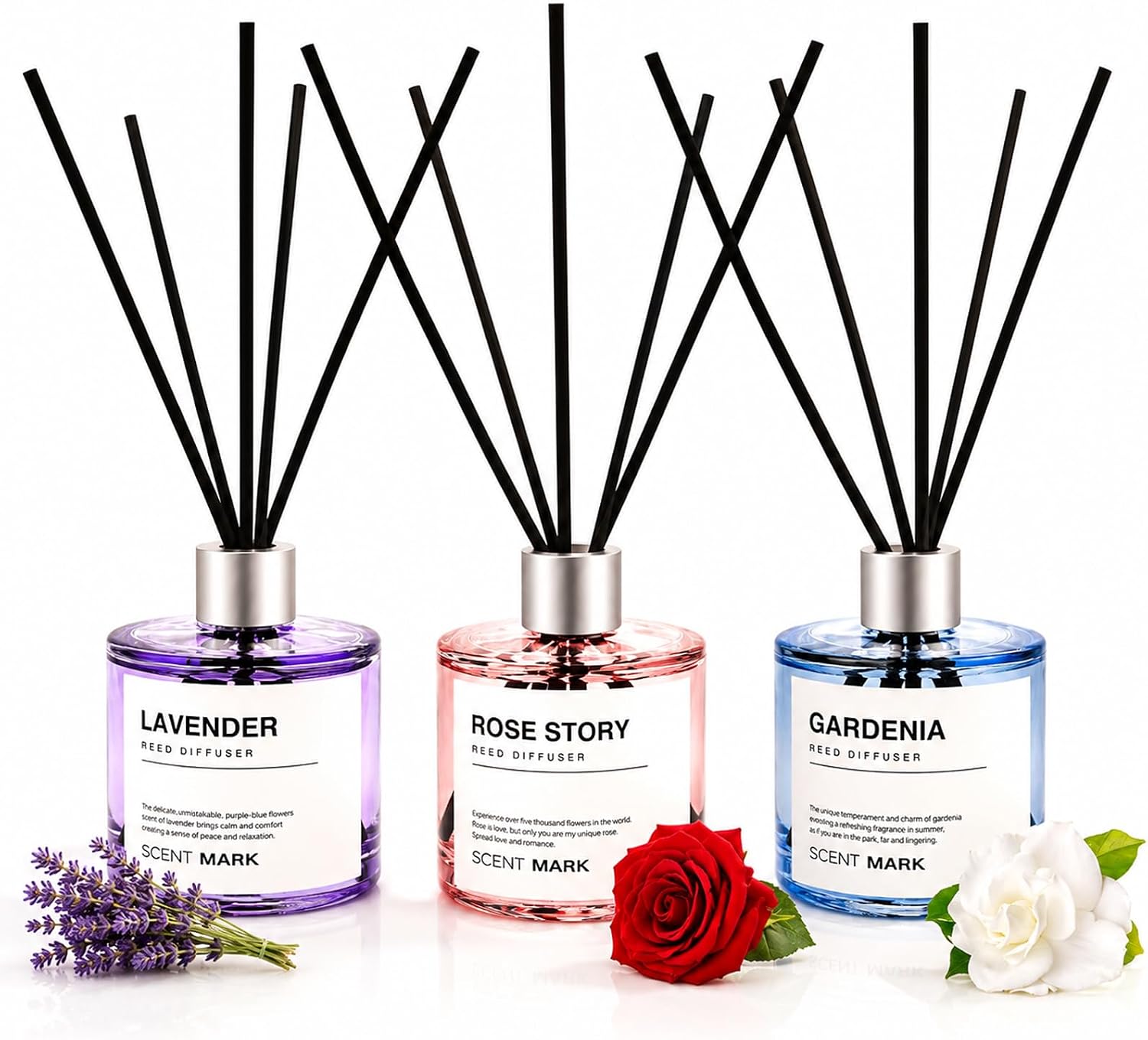 Reed Diffuser Set of 3 Pack,50ML Fresh Linen Eucalyptus Mint Ocean Scented Oil Diffuser with 5 Sticks,Home Fragrance Reed Diffuser for Bedroom Bathroom Office
