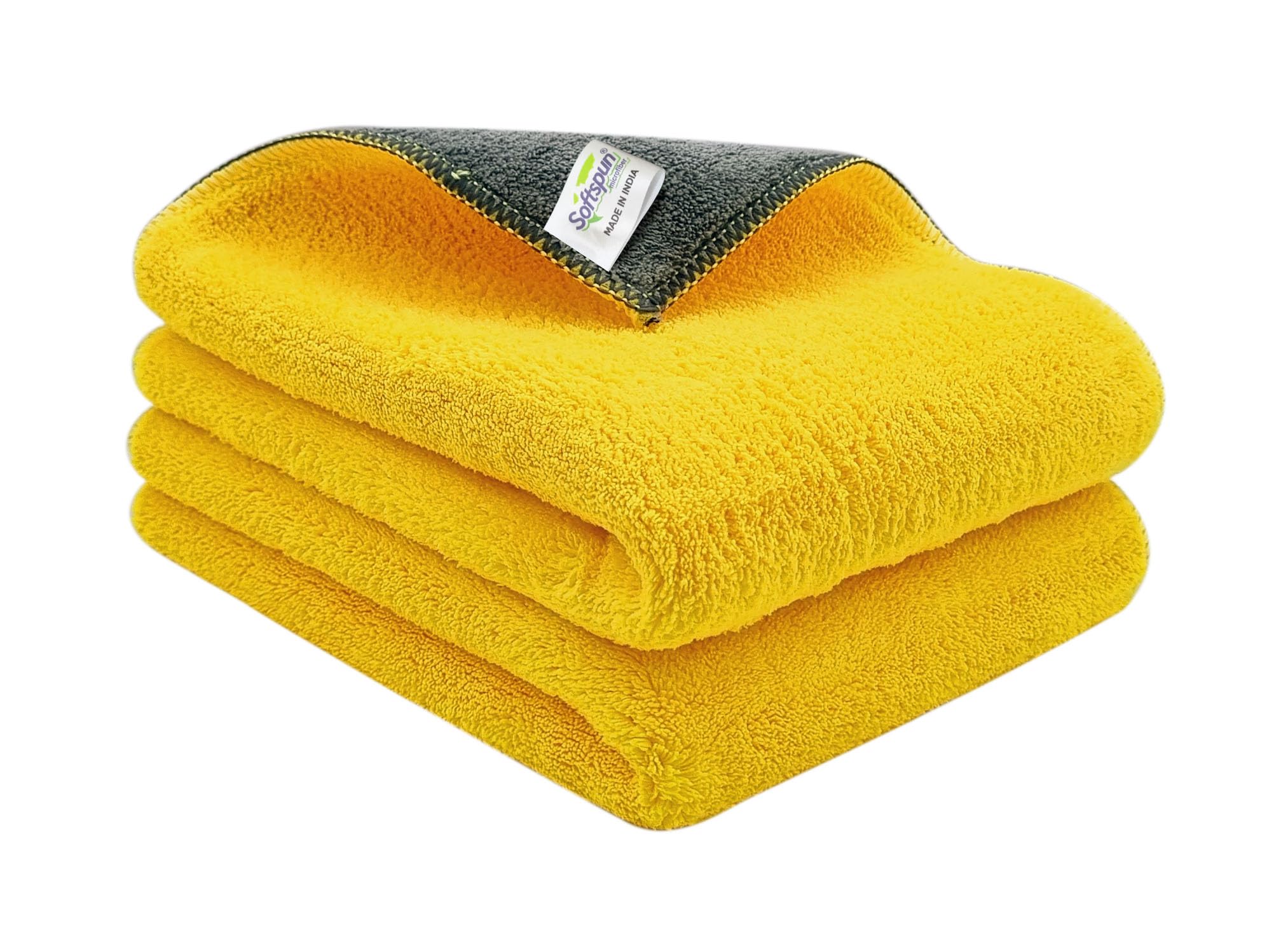 SOFTSPUN 900 GSM, Microfiber Cloth 30x40 Cms 2 Piece Yellow+Grey Towel Set,Extra Thick Microfiber Cleaning Cloths Perfect for Bike, Auto,Cars Both Interior and Exterior.