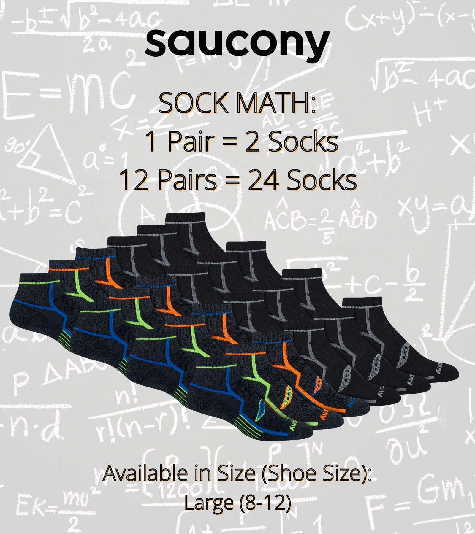 Saucony Confezione Multipla Bolt Performance Quarter Socks Calzini Uomo (Pacco da 24)