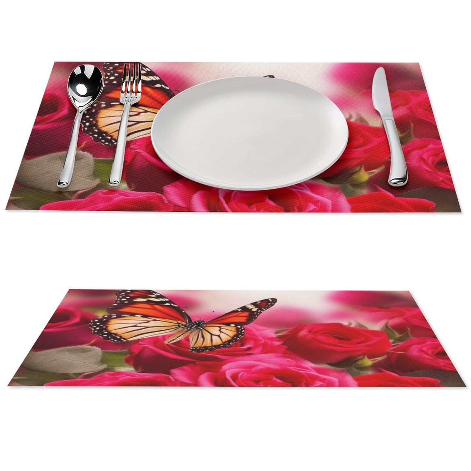 Set de table roses rouges et papillons antidérapant lot de 4 pièces de 45x30 cm pour salle à manger