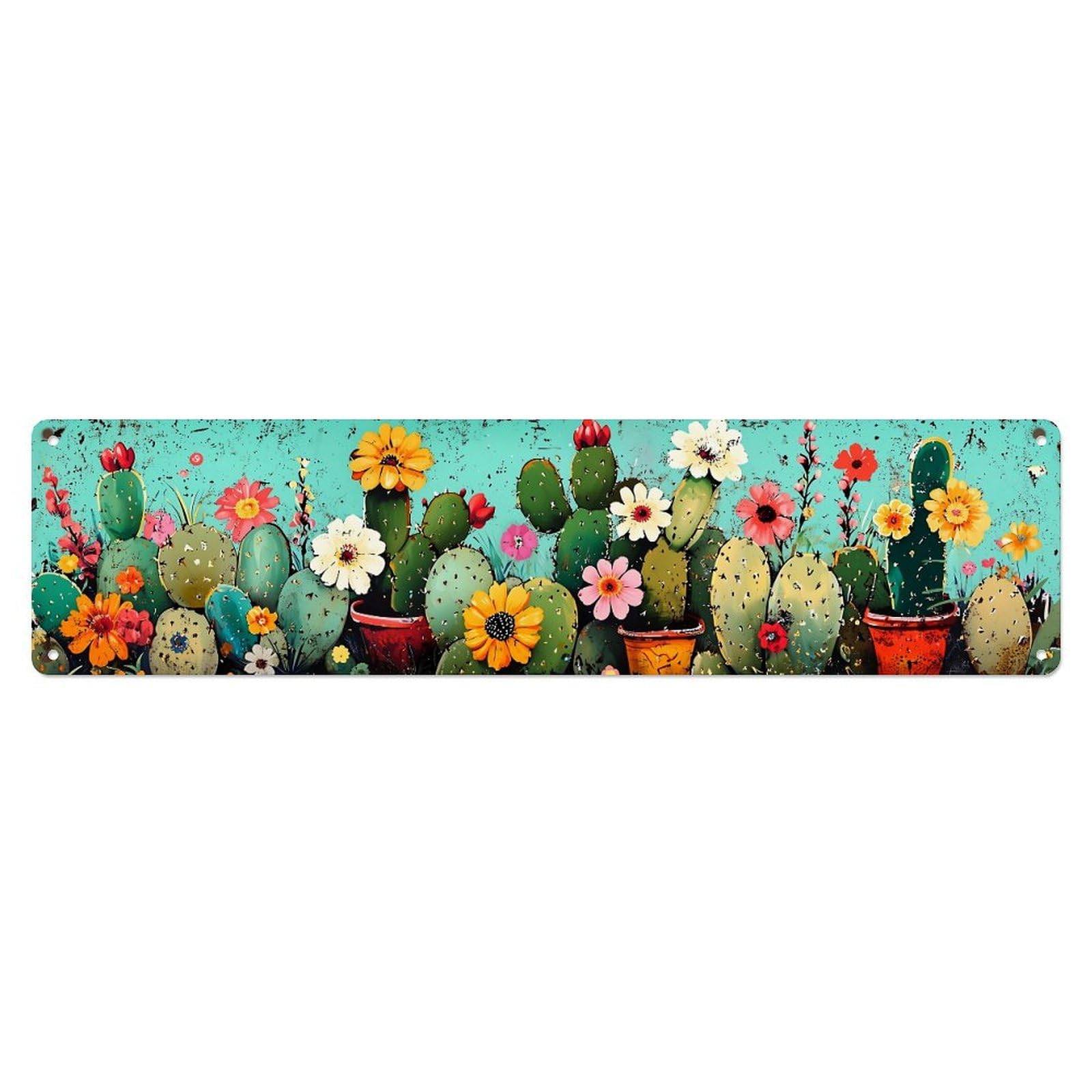 Colorful Cactus And Flower Pattern Metal Tin Sign Plaque