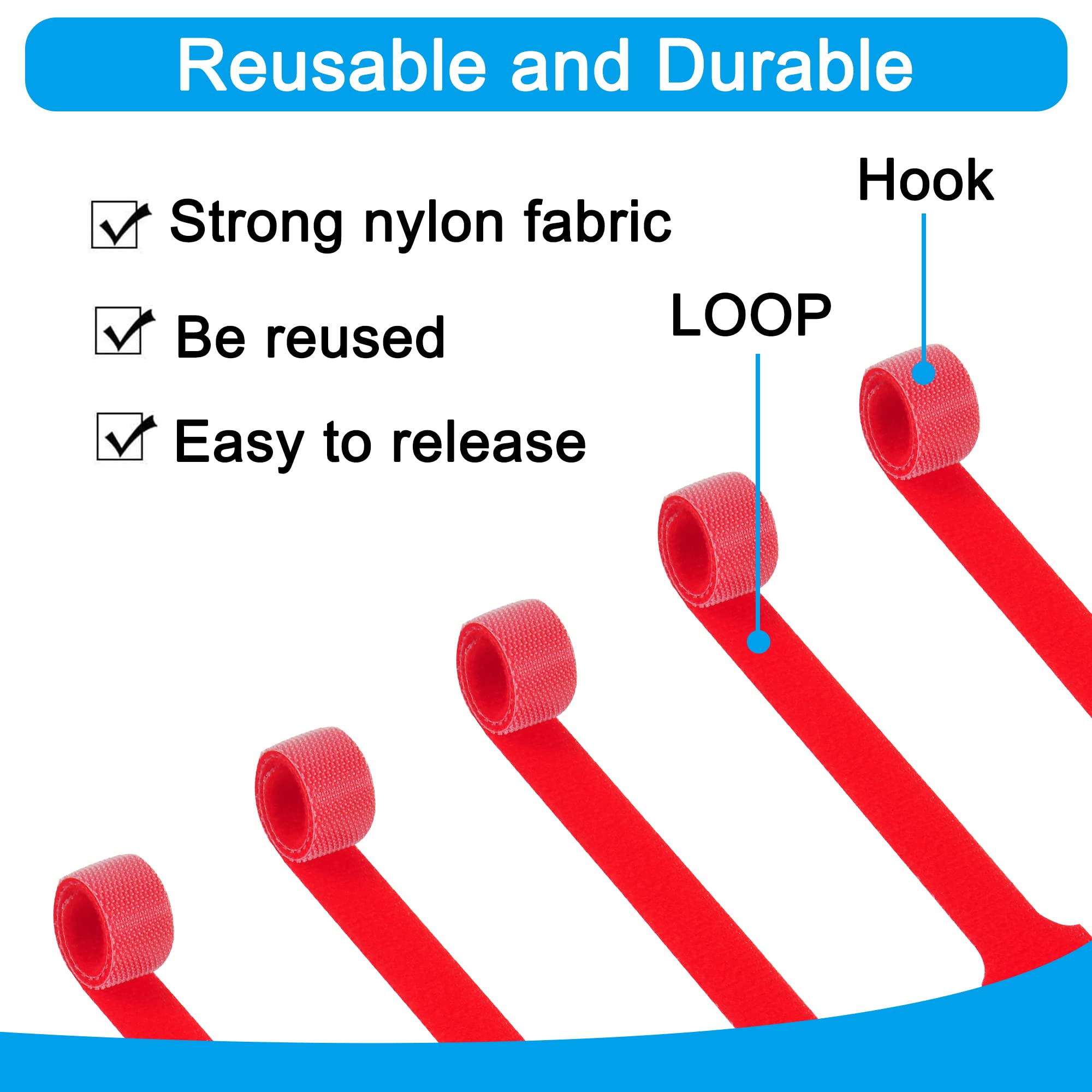 VENGABY 160PCS Reusable Cable Ties Cable Strap, Adjustable Cable Ties Reusable Thin Wire Cord Organization Ties With Hook And Loop, Loop Long Cable