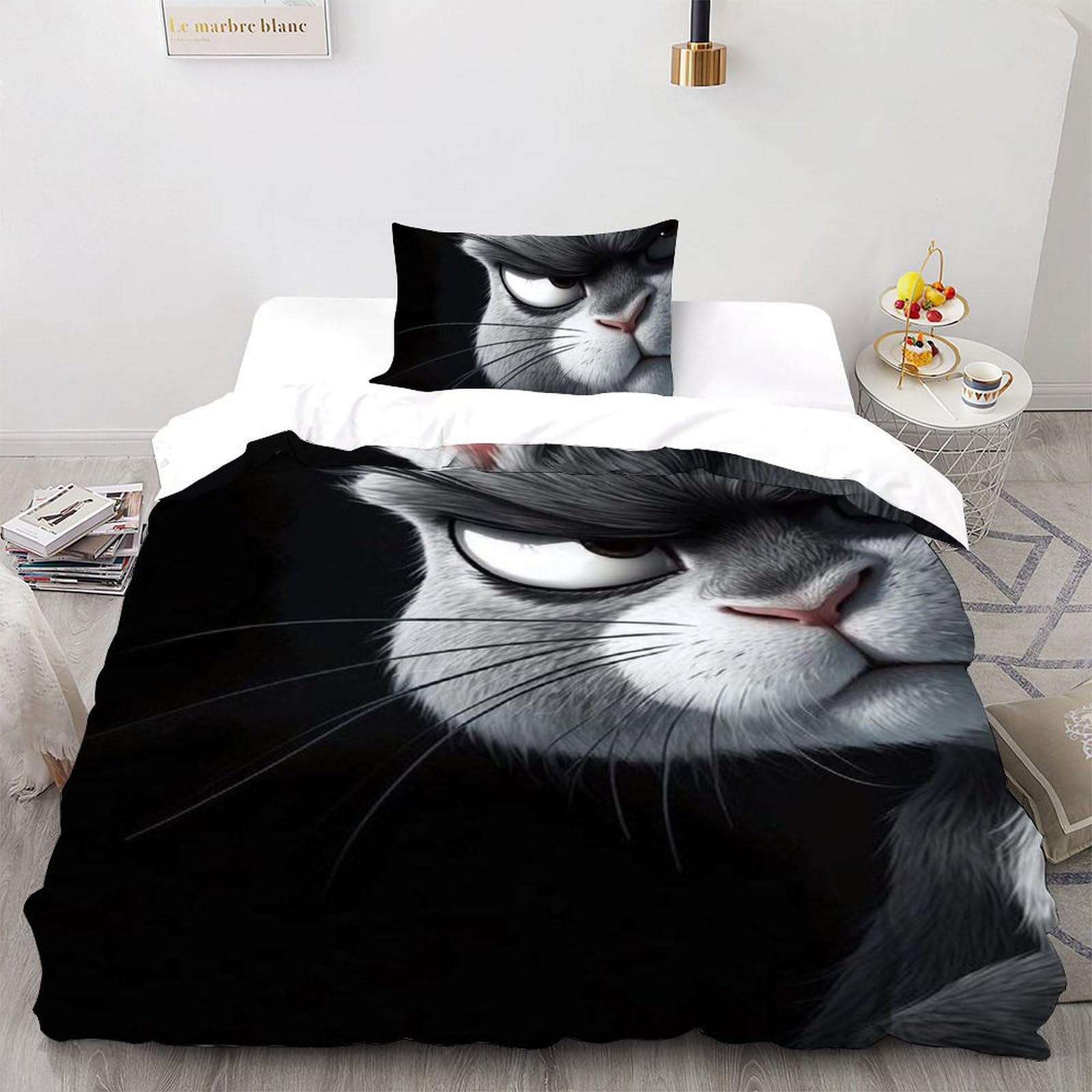 Housse de couette single chat blanc microfibre 3D de qualité supérieure