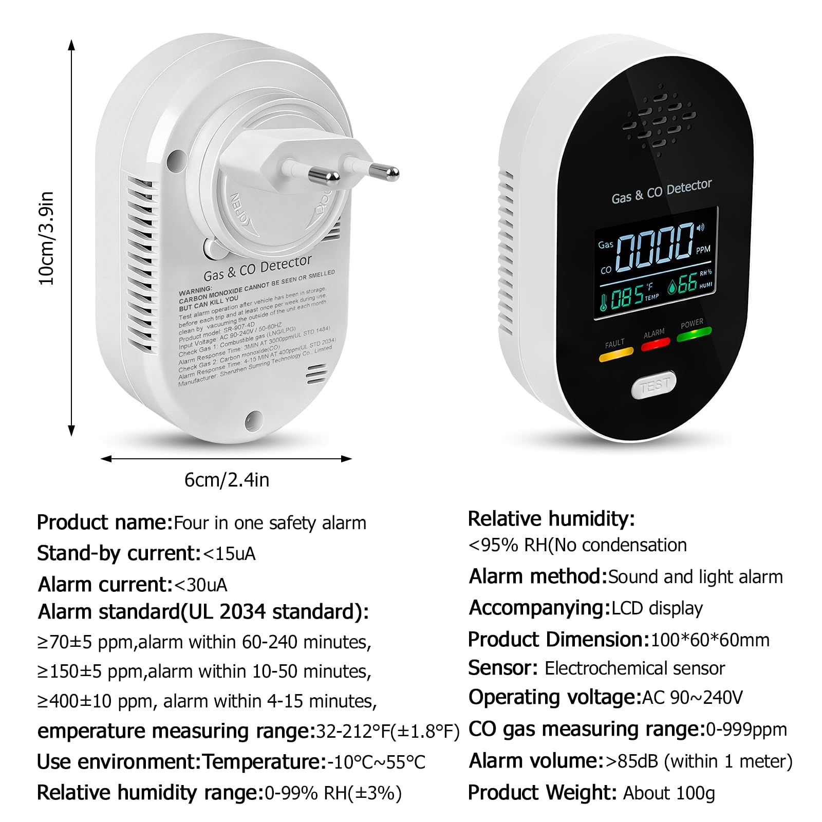 4 in 1 sensore di temperatura e umidità, termometro d'atmosfera con allarme acustico, LCD digitale igrometro Digitale per Interni, termometro igrometro per interni con schermo HD e display - Nero
