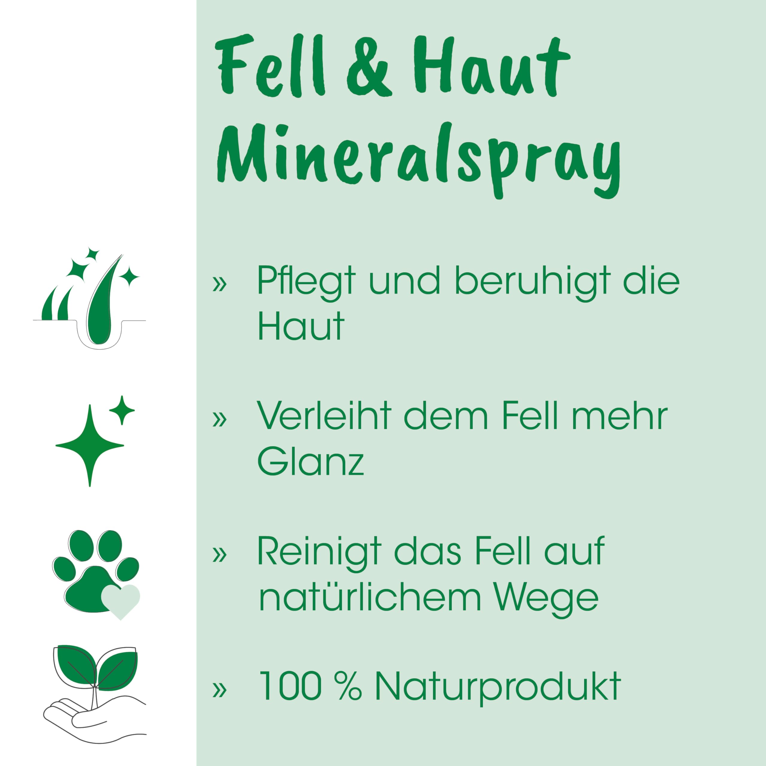 cdVet naturalny produkt Fell & Haut Mineralspray 500 ml - pies, koń - produkt do pielęgnacji - atak pasożytu - pielęgnuje i uspokaja skórę - łupież + sucha skóra + matowy płaszcz - czyszczenie -