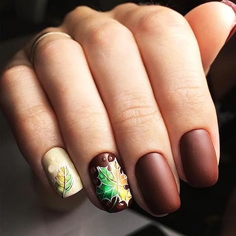 Gradient Maple Press on Nails 24 Pcs Fall Leaves False Nails Matte Colorful Maple Leaves Acrylic Fake Nails Thanksgiving Gel Glue on Nails for Manicure Maple Stick on Nails for Coquette Women Girls