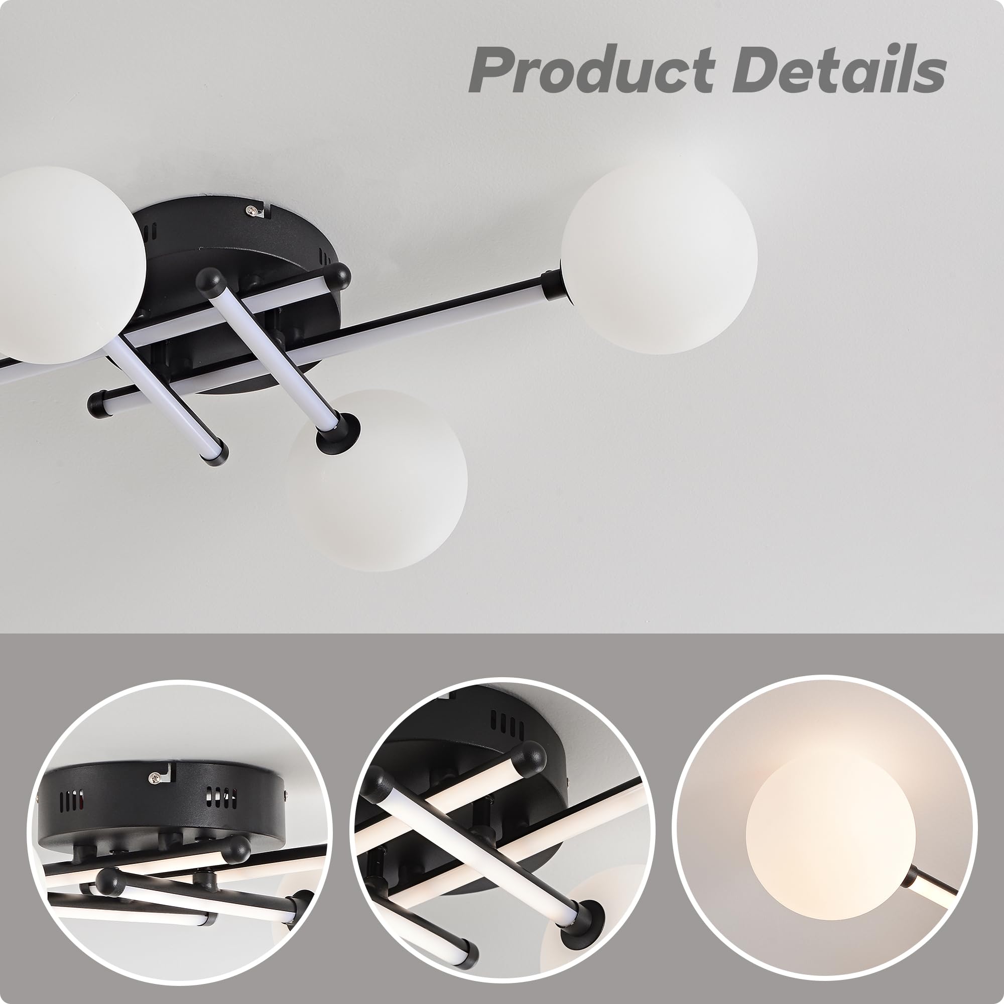 Baerolc Plafonnier LED Salon 40CM en Bois, Dimmable 3000K-6000K 32W