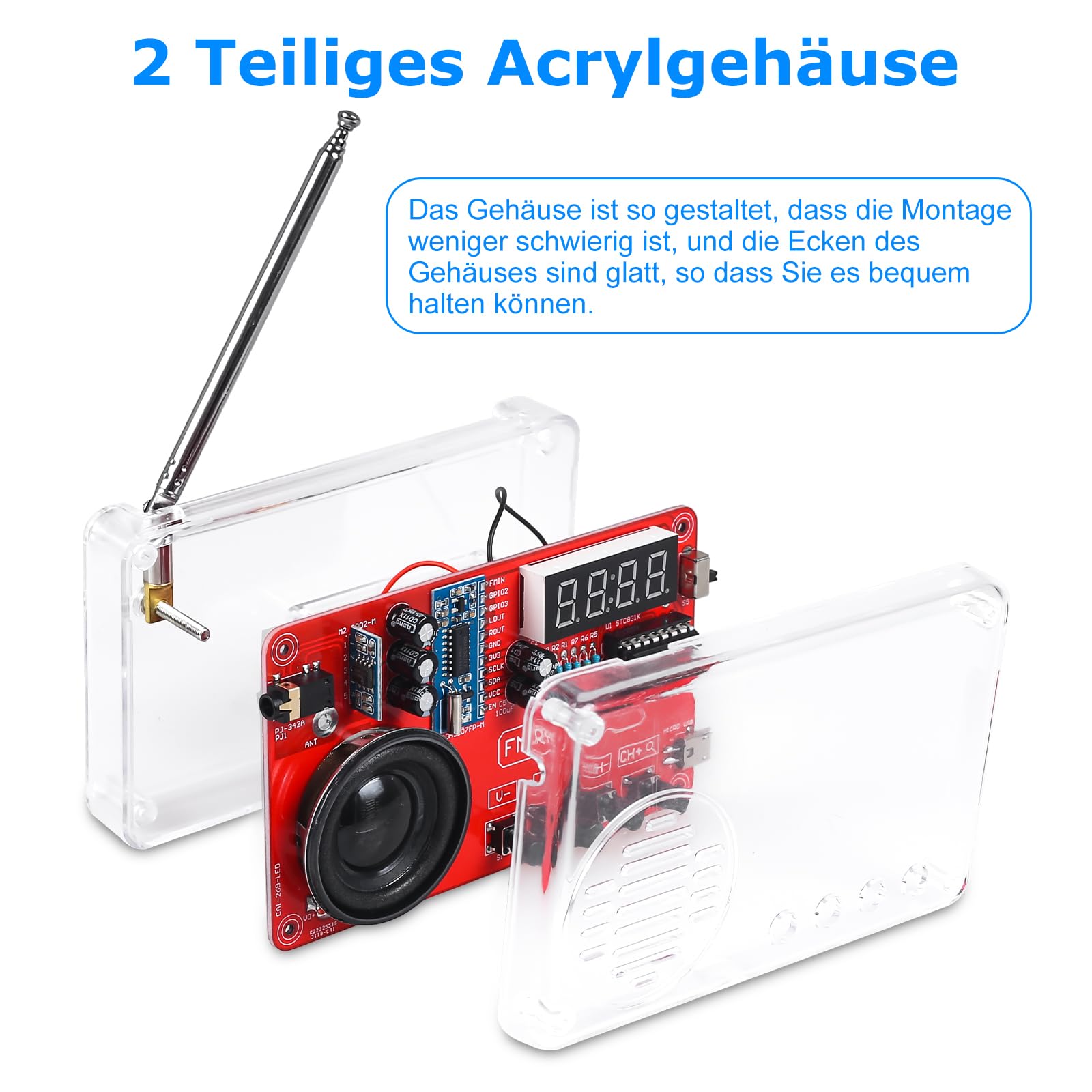 Pemenol - Kit práctico de soldadura para radio con auriculares y pantalla digital USB, kit electrónico para estudiantes, educación y bricolaje, entrenamiento, para adultos, regalo de Navidad