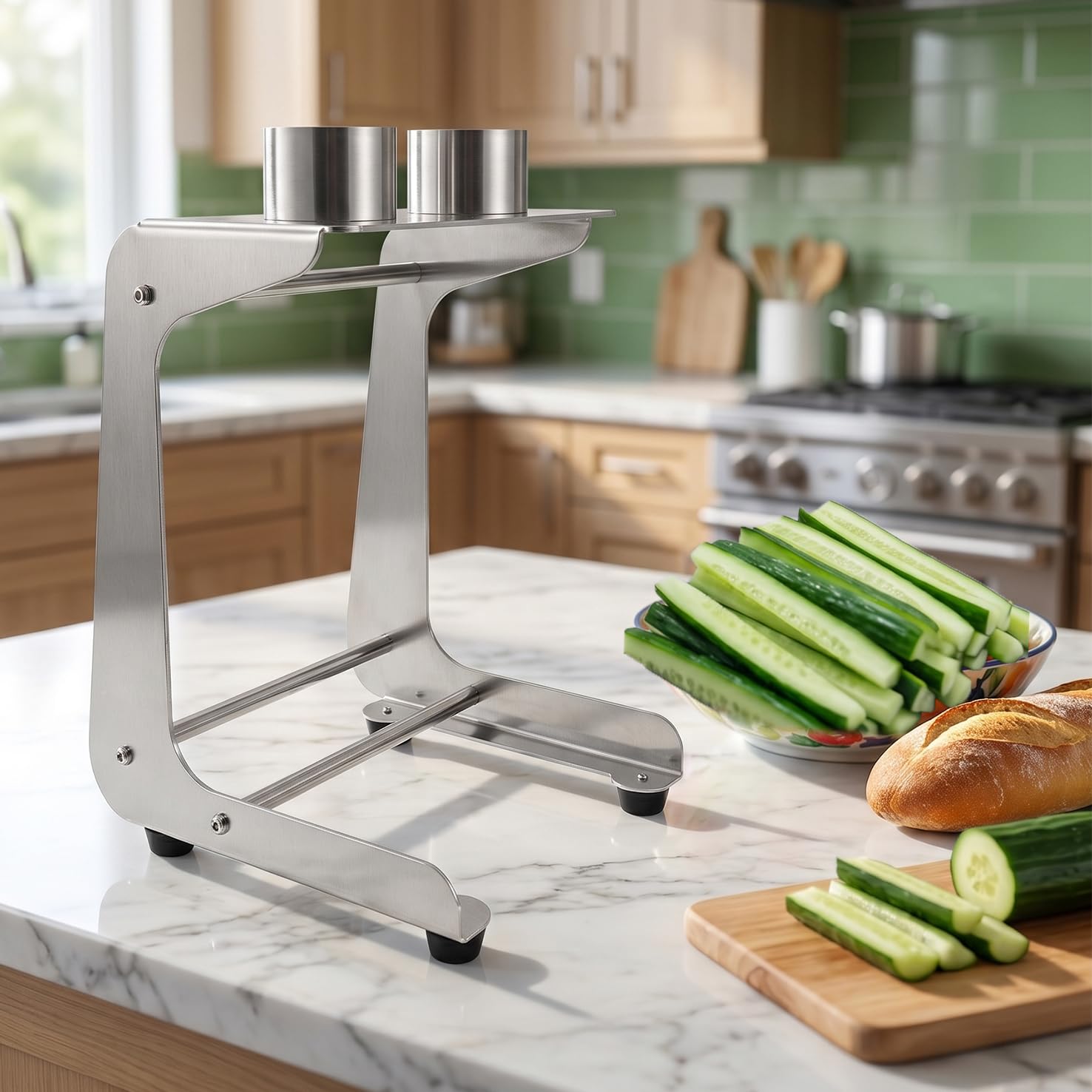 Cortador de pepino de acero inoxidable, cortador de verduras para calabacín, zanahorias y más, perfecto para ensalada y sushi, fácil de usar y limpiar, 8 + 12 rebanadas