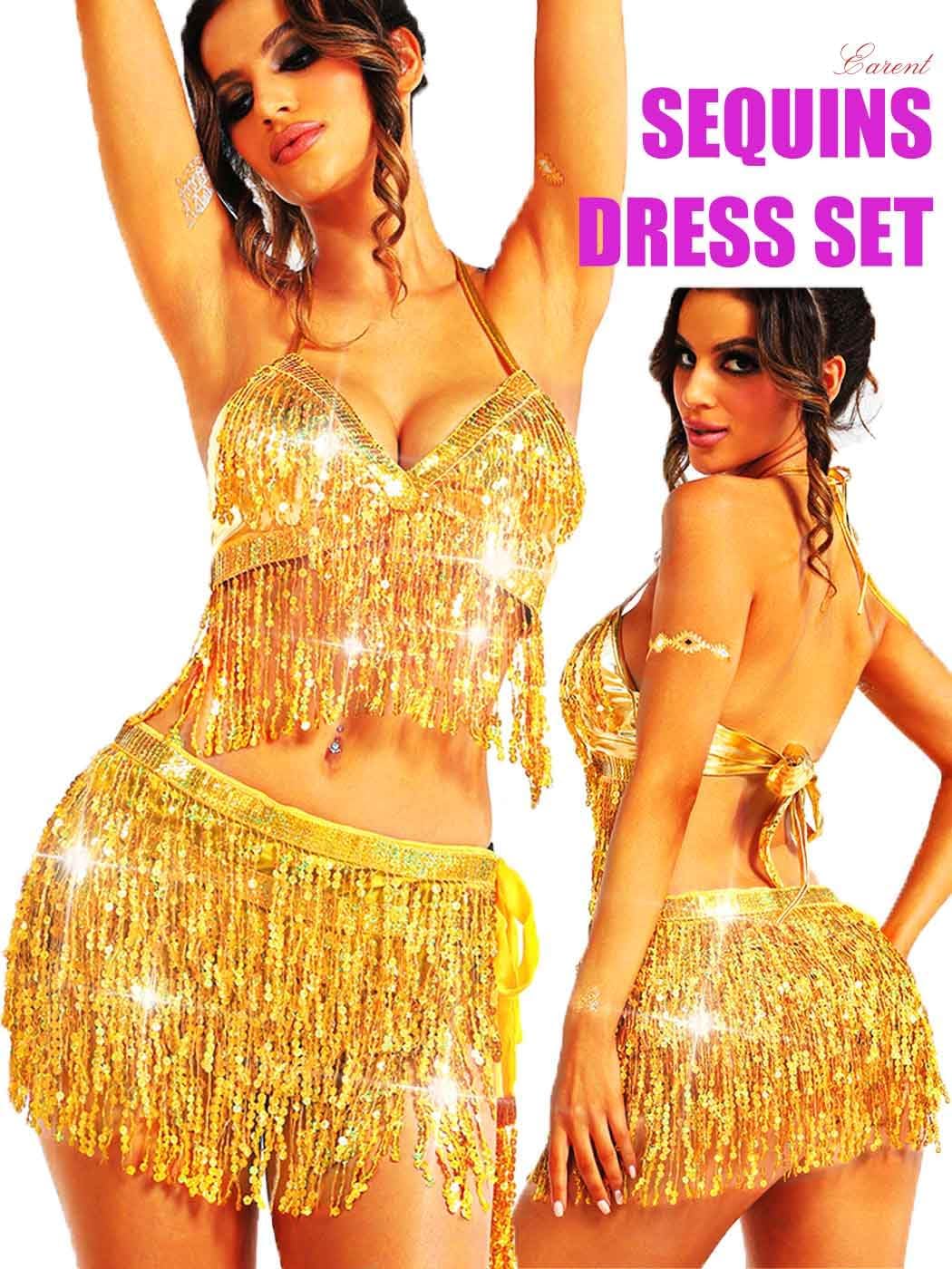 EARENT Belly Dancer Outfit Fringe Sequin Skirts Sets for Women - Image 4