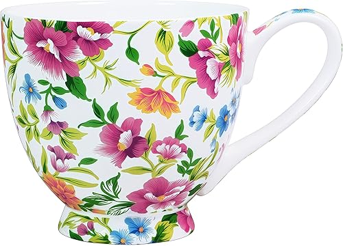 Miniatura 9 de Tazas florales de porcelana de hueso de 16 onzas, elegante taza de té y café floral, apta para microondas y lavavajillas, perfecta para café, té,