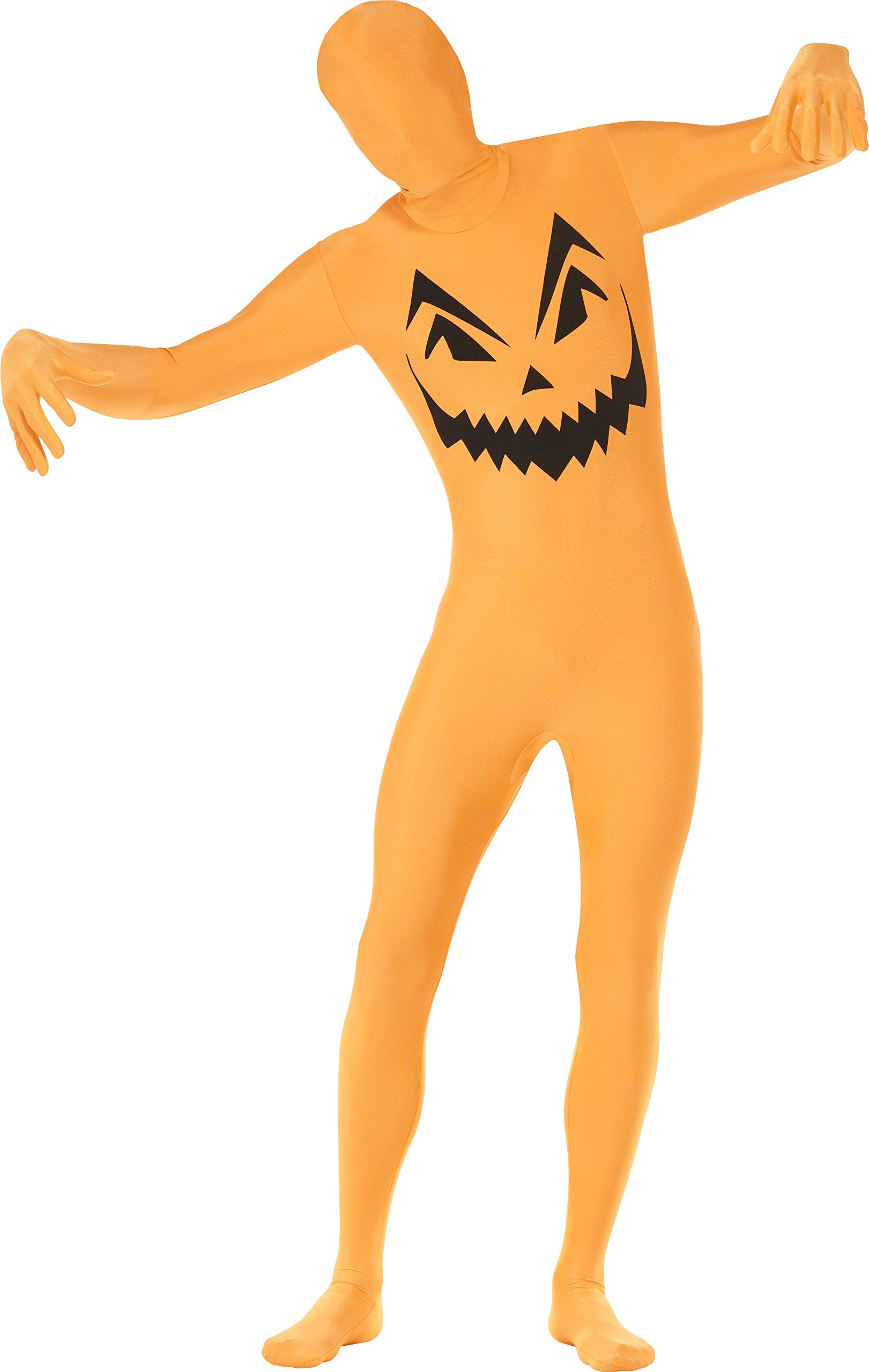 Smiffys Mens Pumpkin Second Skin Costume with Bum Bag Concealed Fly