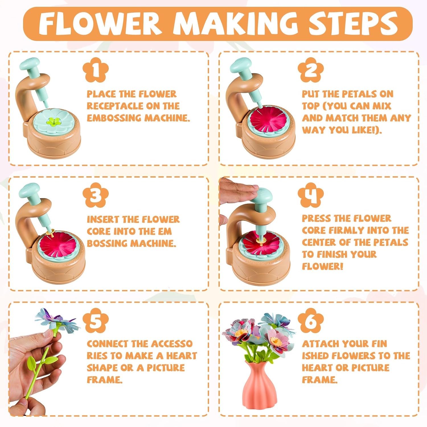 EggSun Flower Bouquets Toys for Kids, Art and Craft Gift for Girls, DIY Fabric Flower Bouquet Making Kit, Educational Learning Activity for 4 5 6 7 8 Birthday, Ideal Festival Christmas Gifts - Image 3