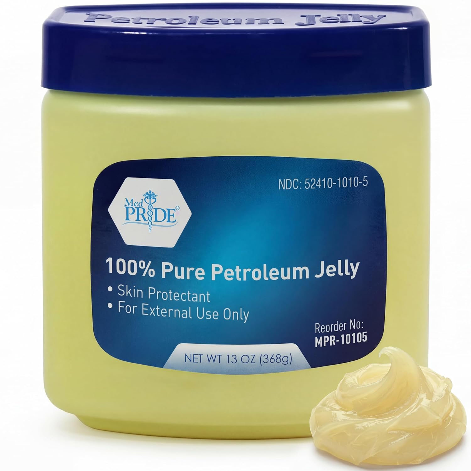 MedPride 100% Pure White Petroleum Jelly 13oz - Hypoallergenic Skin Protectant for Dry Skin, Cracked Hands, Chapped Lips, Cuts, Burns & Diaper Rash