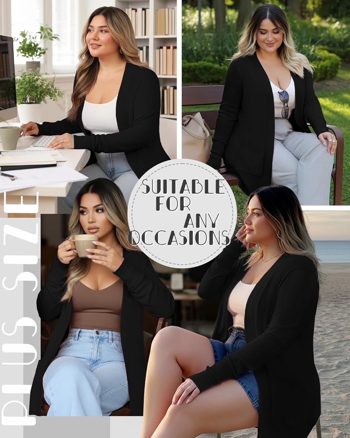 Women's Plus Size Cardigan Open Front Casual Long Sleeve Knit Sweaters with Pockets 2025 Lightweight Knit Cardigan - Image 4