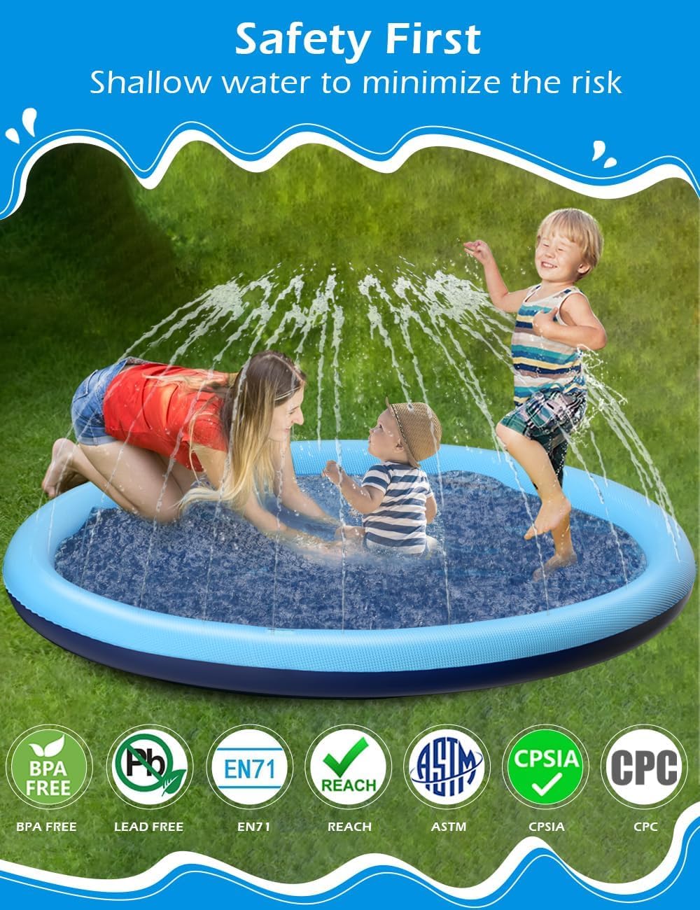 Tosekry Giochi Acqua Bambini, 200CM Giochi da Giardino per Bambini Giochi d'acqua per Bambini Antiscivolo, Piscina per Cani Giochi Piscina Bambini Tappeto Gioco Bambini (Blu-200cm)