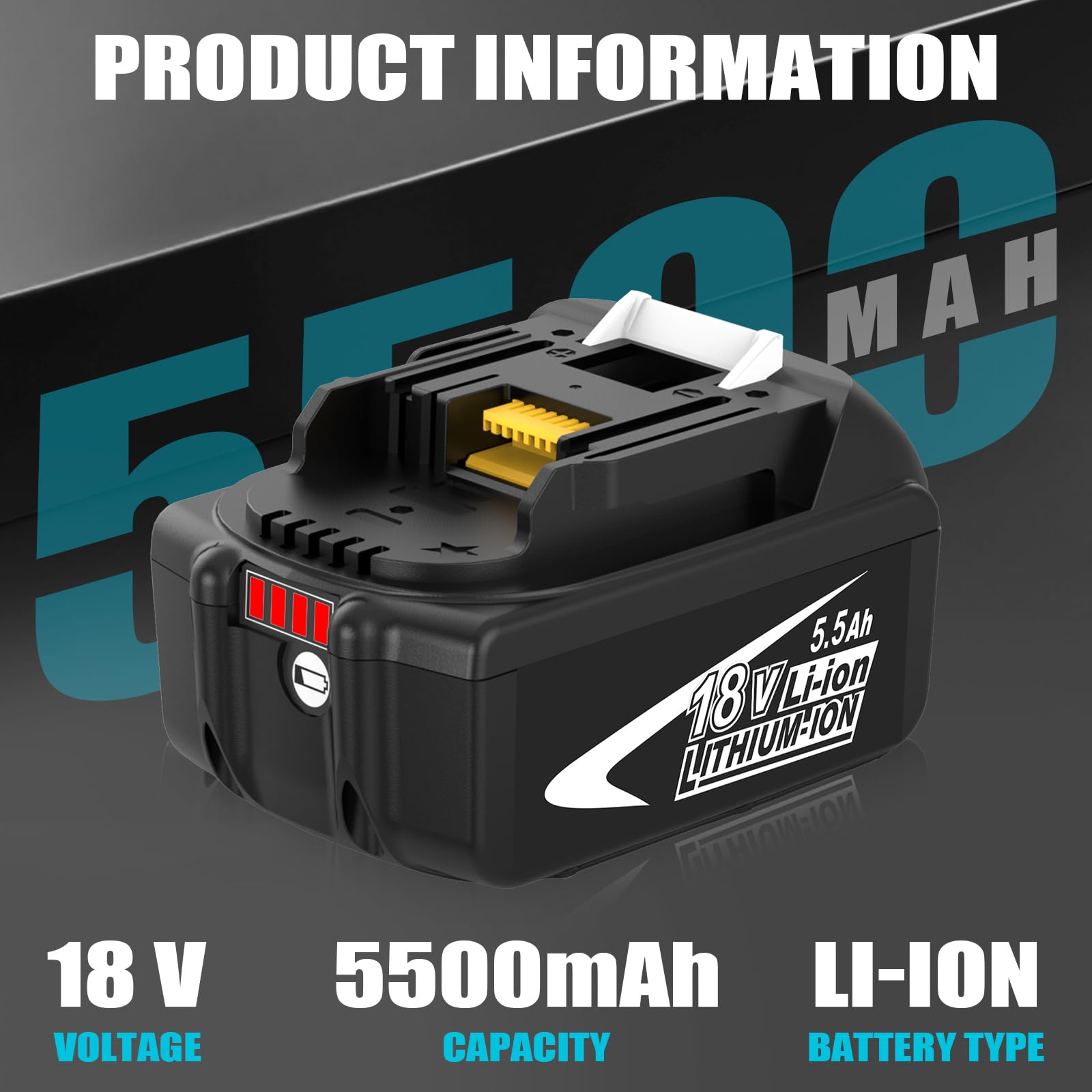 2 × Rechange pour Makita Batterie 18V 5.5Ah