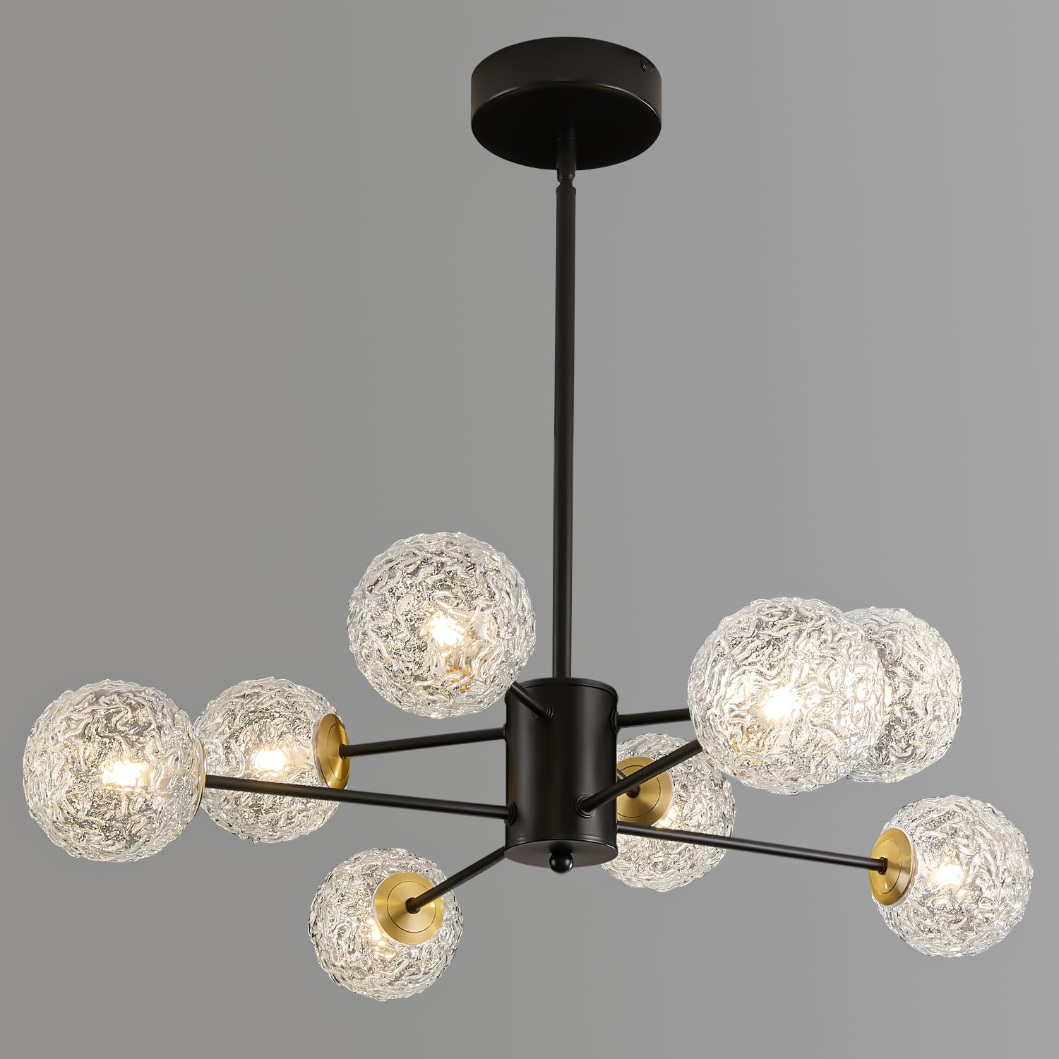 Sputnik Chandeliers with Glass Shades,Modern 8 Light Chandelier for dinging Room, Black G9 Pendant Lighting Fixture,Mid Century Hanging Ceiling Light for Kitchen Island,Living Room