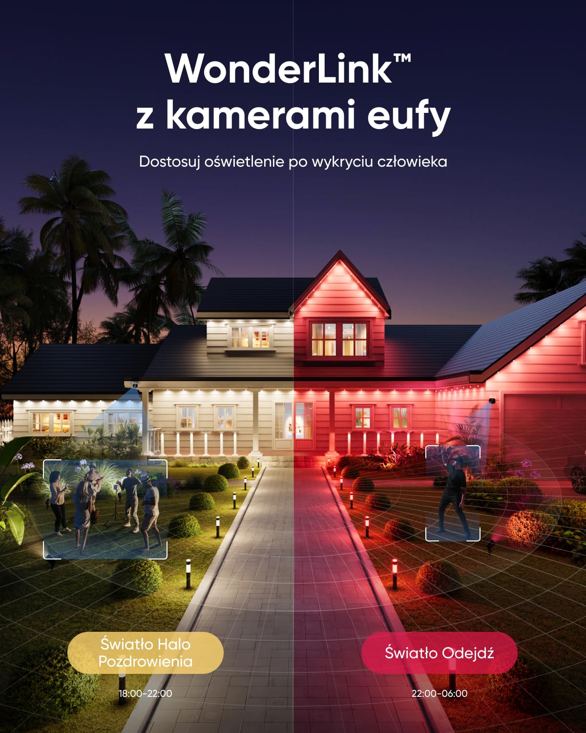 Stałe oświetlenie zewnętrzne eufy E22, 30 m z 60 potrójnymi diodami LED, inteligentne oświetlenie RGBWW, Wodoodporność na poziomie do IP67, motywy oświetlenia AI Boże Narodzenie, kompa