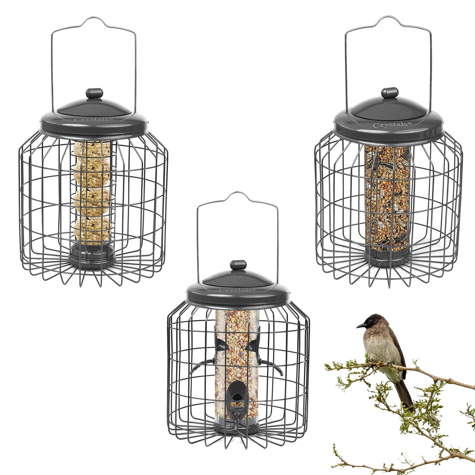 Crystals Squirrel Proof Hanging Bird Feeder for Small Birds – Heavy Duty Garden Peanut & Fat Ball Feeders – Wild Bird Feeders for Outdoor Use (All Feeders)