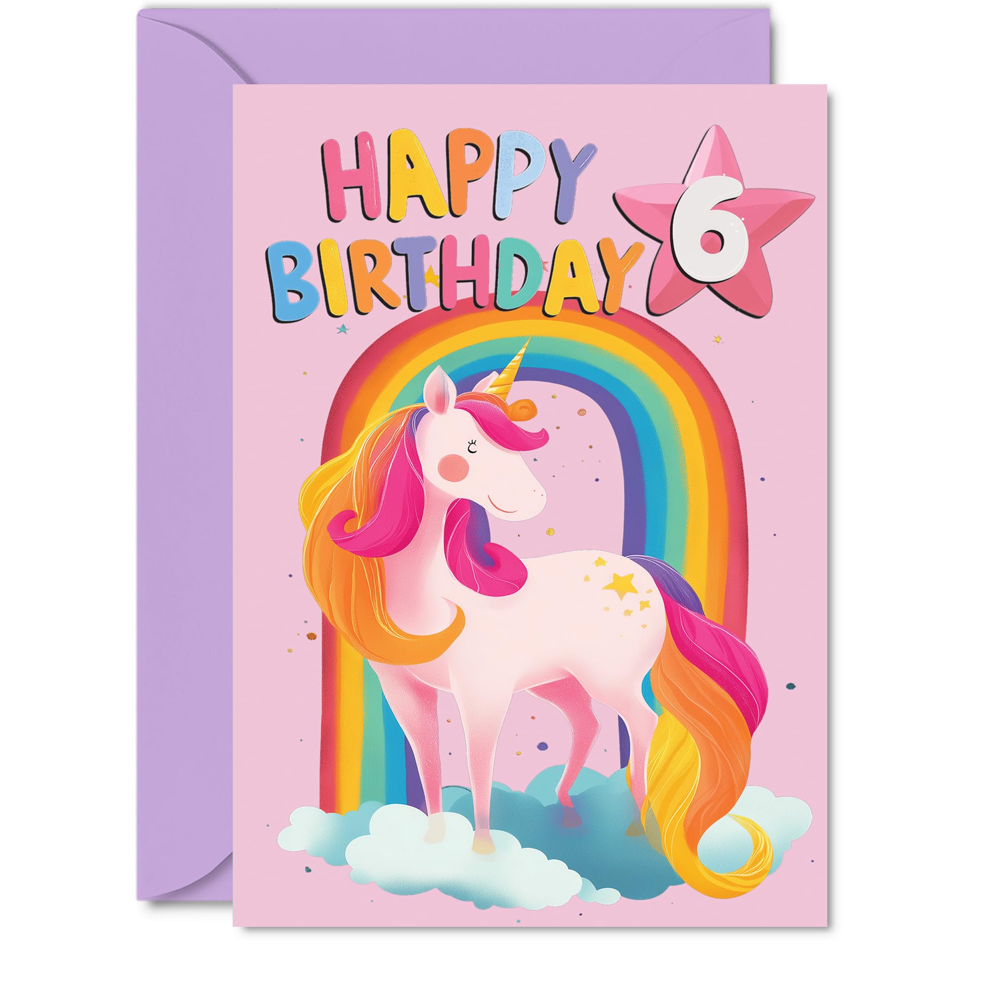 6th Birthday Cards for Girls and Boys, Rainbow Unicorn