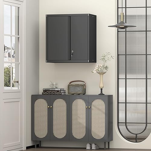 Miniatura 9 de Armario de Pared de Acero, Gabinete de Pared de Metal con Cerradura, Gabinete de Metal Colgante de Pared para Almacenamiento de Herramientas de