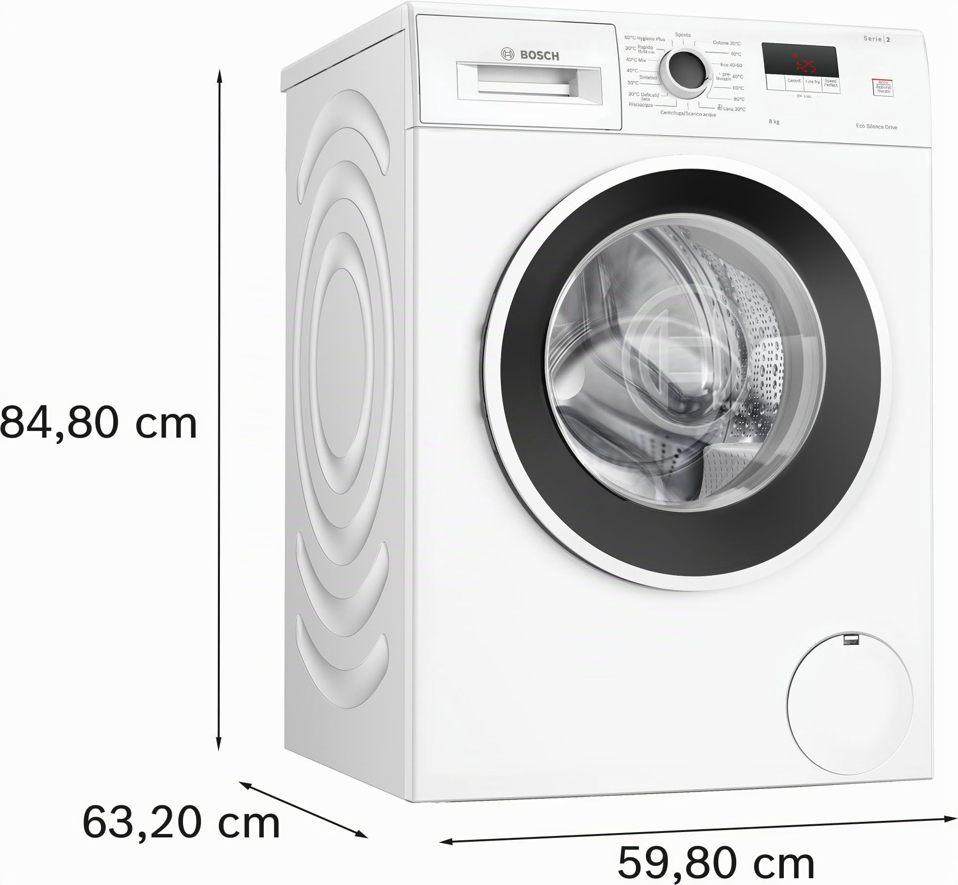 Bosch Elettrodomestici WGE03200IT Serie 2 - Lavadora de carga frontal, capacidad 8 kg, 1200 rpm, Hygiene Plus: lavado higiénico incluso a 40 °C, blanco, 60 cm