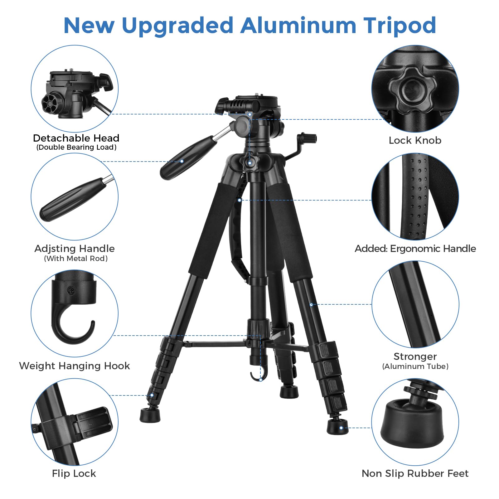 JOILCAN Camera Tripod For Canon Nikon, 74" Lightweight DSLR Tripod Camera Stand With Detachable