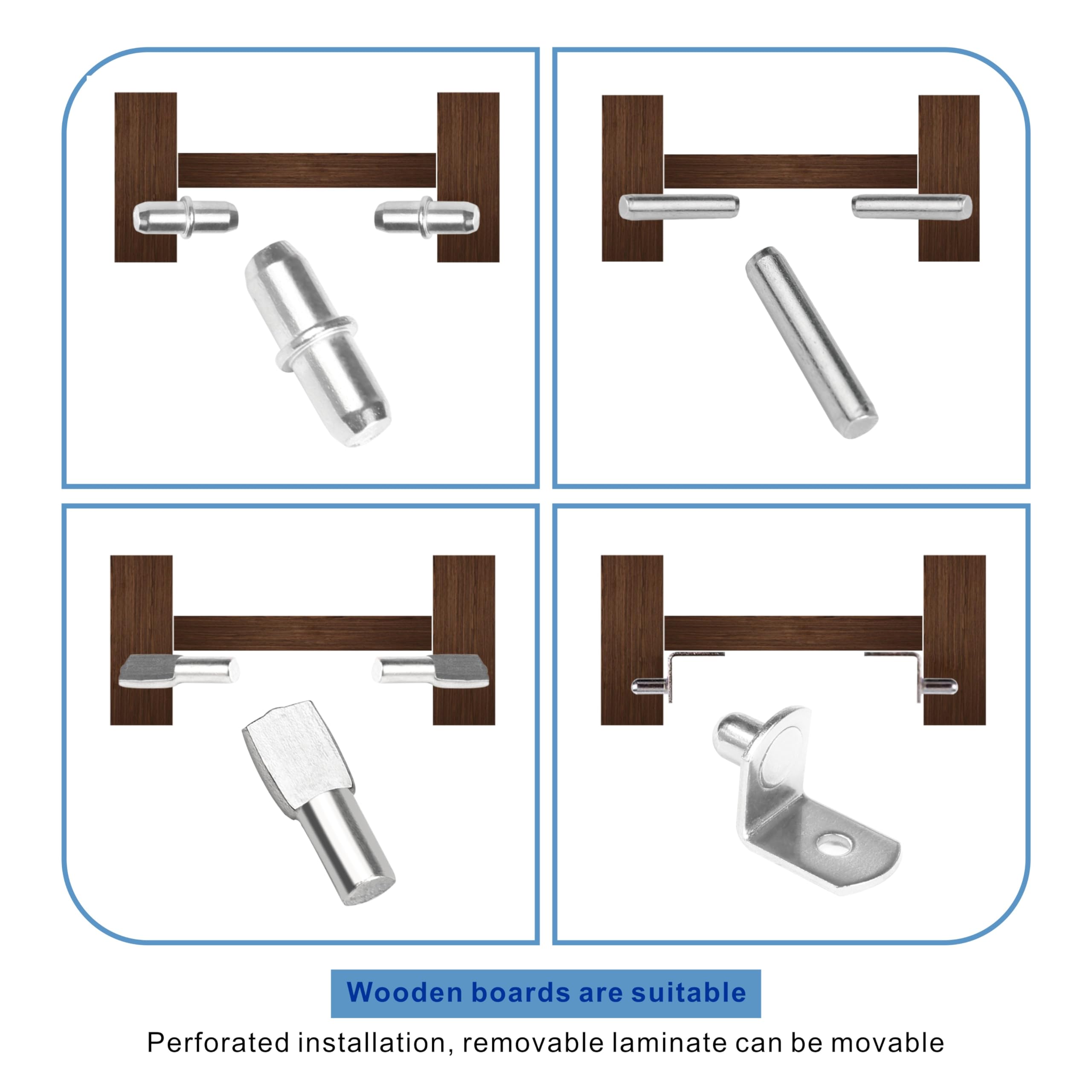 108 Pcs Shelf Pins Kit, Metal Nickel Plated Shelf Support Pin, Bookshelf Pegs Cabinet Shelf Bracket Pegs Shelf Pins Holders for Kitchen Furniture & Closet 4 Styles ( 5mm & 1/4inch ) — Amazon image 5