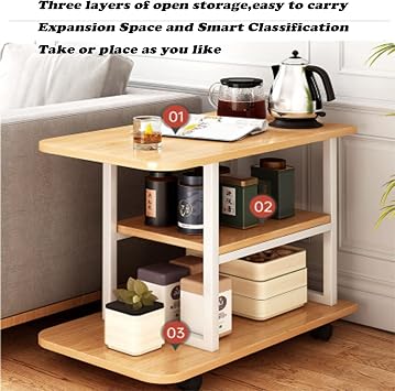 Mobile Trolley Coffee Table,Modern Movable Small Tea Table,3-Layer Open Shelf,for Bedroom,Living Room,Office,A