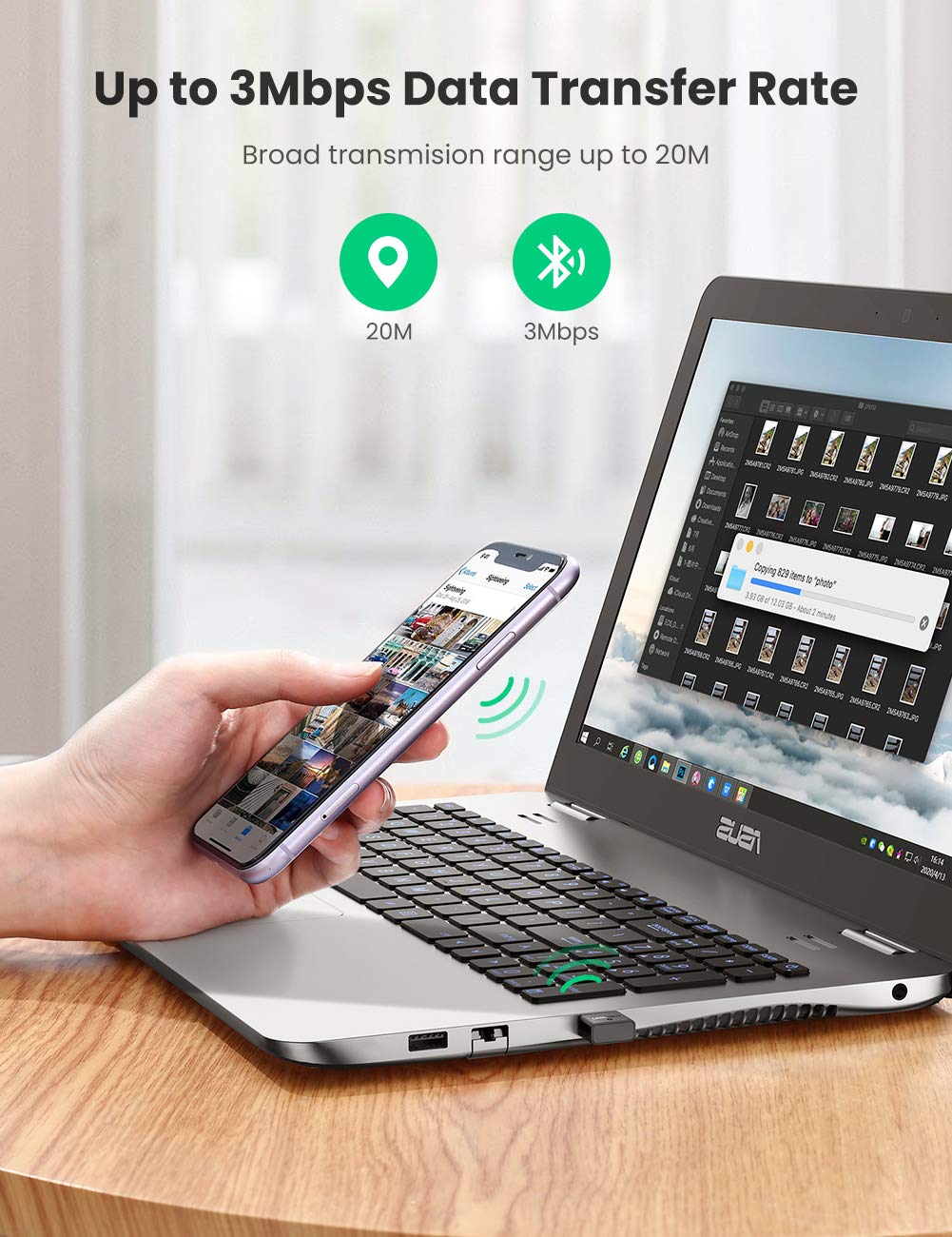 UGREEN USB Bluetooth 4.0 Adapter for PC Laptop, USB Bluetooth Dongle