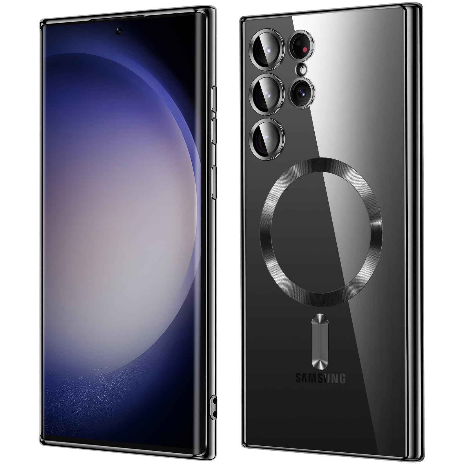 for Samsung Galaxy S24 Ultra Case, Covers for S24.Magnetic Metallic Glossy Slim Clear Luxury Soft Shockproof funda capa para for Galaxy S24 Ultra 6.8 inch.Compatible with MagSafe (Black)