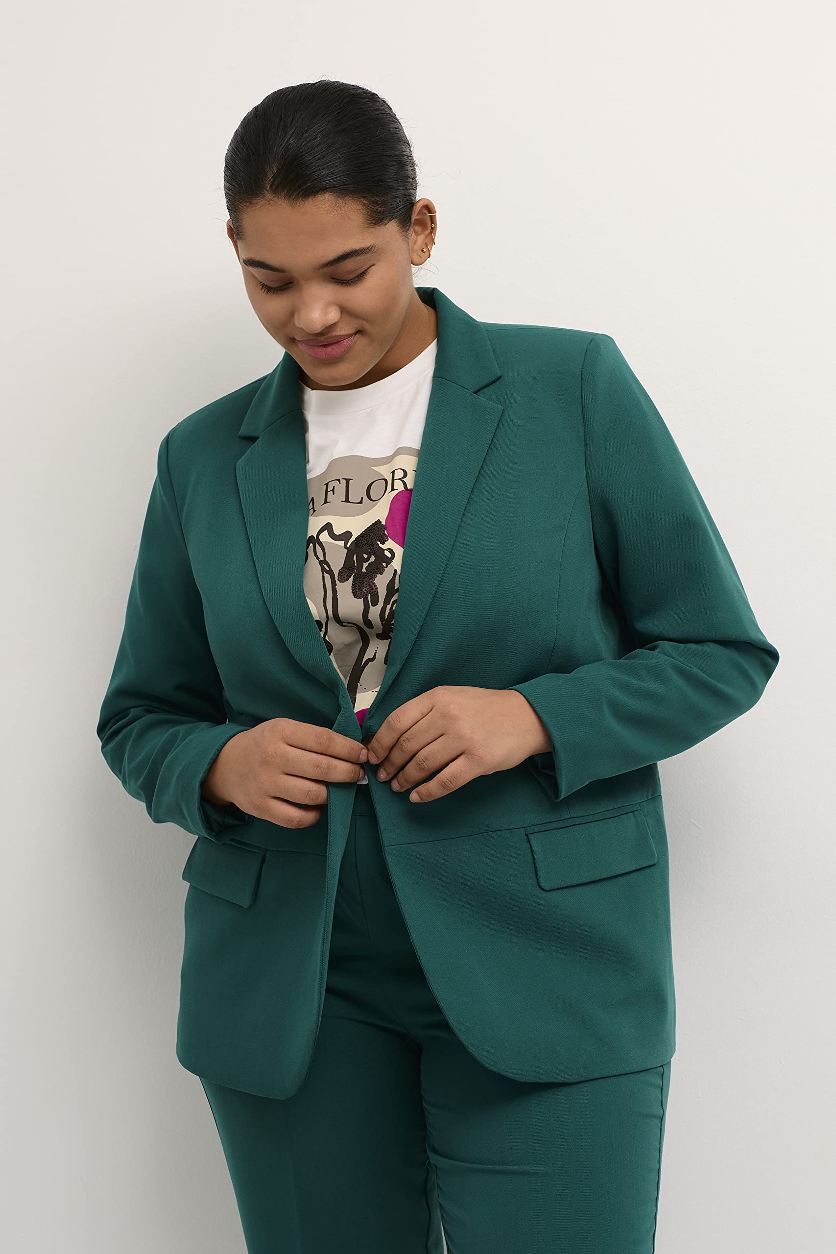 Kaffe Curve Plus-Size Women's Blazer Long Sleeves Single Button Front Pockets Donna