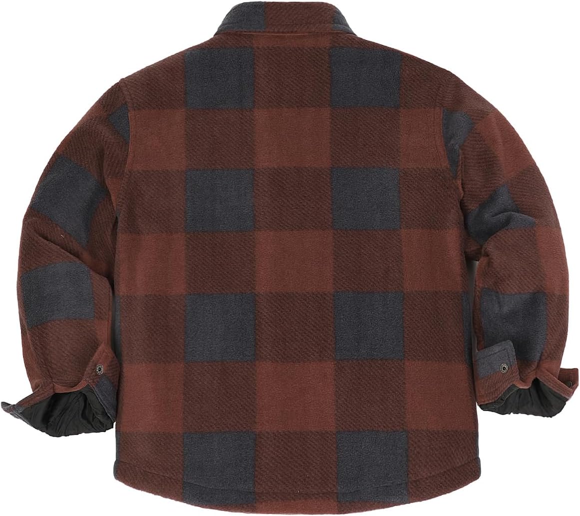 ThCreasa Boys Quilted Lined Winter Fleece Jacket Plaid Snap Button Shacket, Warm Kids Outerwear