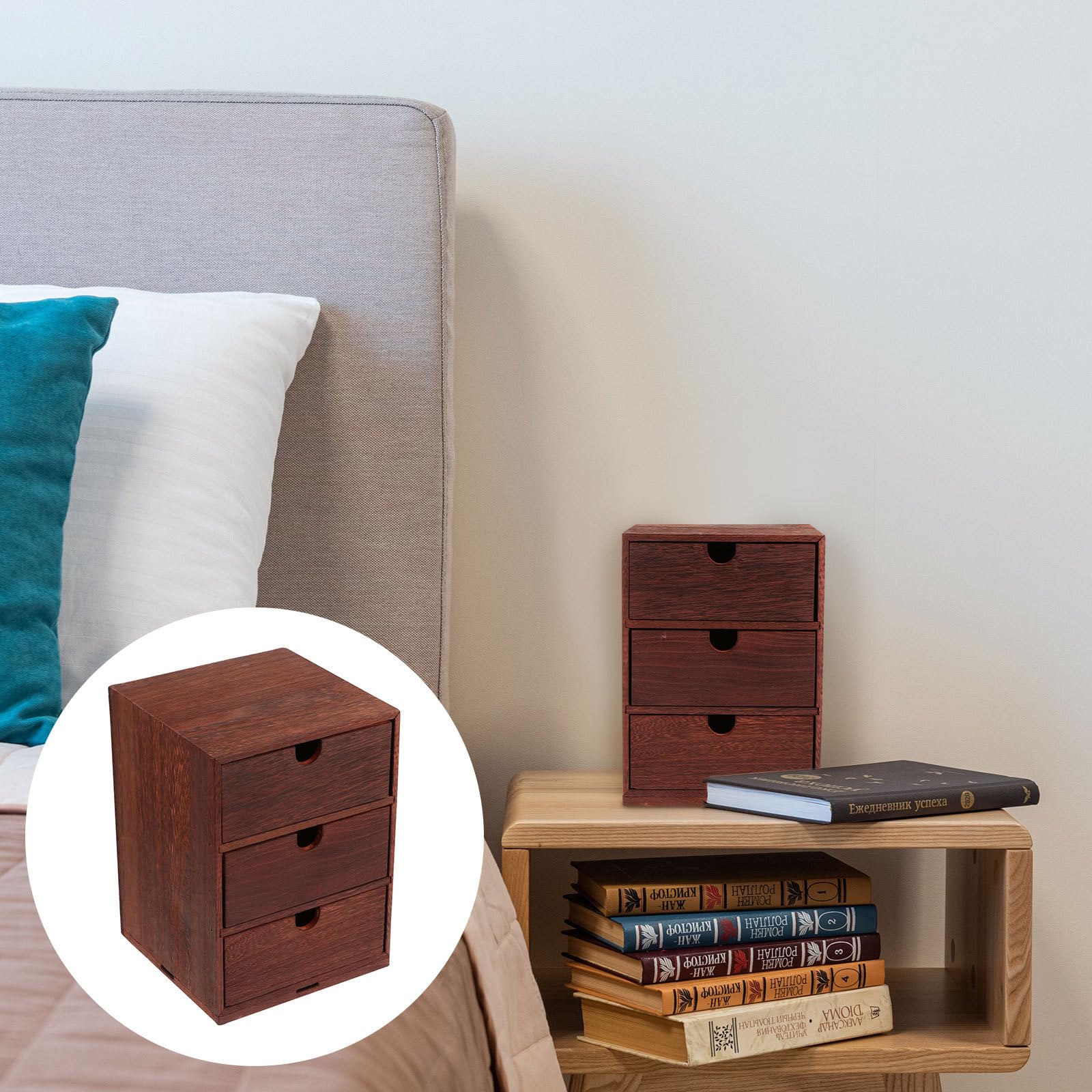 Outanaya Scatola di Legno a Cassetto Vintage a Tre Strati, Contenitore Desktop Compatto e Resistente per Cosmetici, Cancelleria e Organizzazione Casa e Ufficio