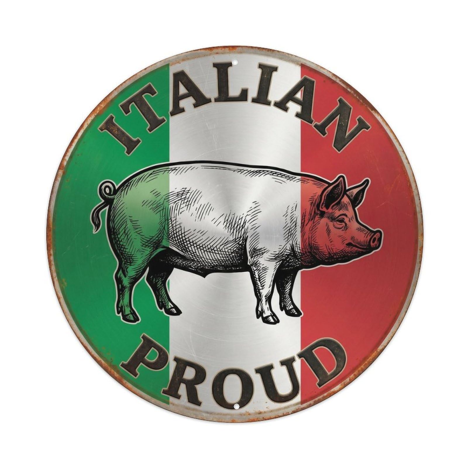 Olhnbad Style Italian Proud Pig Farm Animal Heritage Emblem Metal Tin Sign