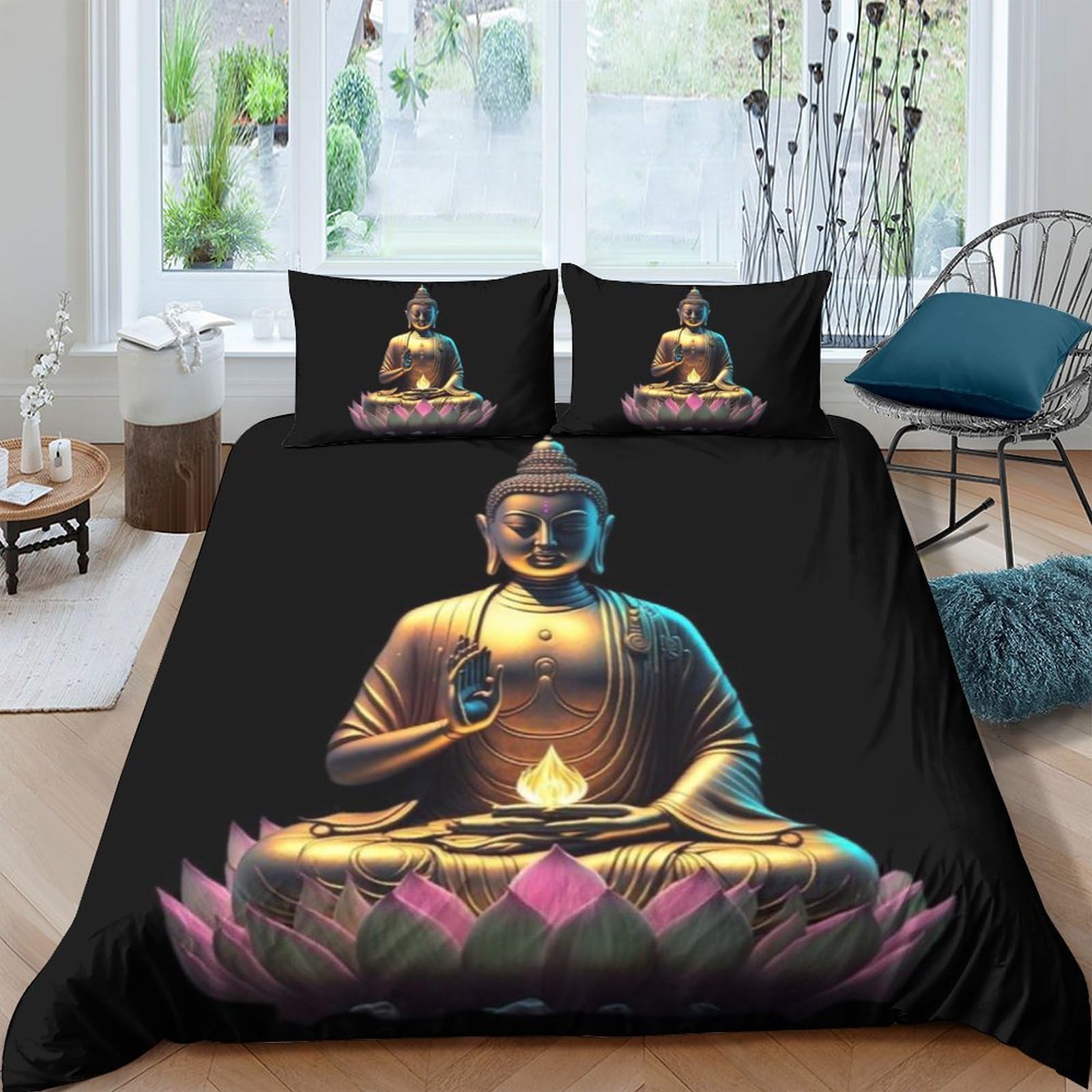 Shaari Duvet Cover 90×190cm - Buddha Mandala Zen Themed Meditatio 3D Pattern Bedding Sets Duvet Cover Set with 1 Pillowcases 50x75cm / A-02
