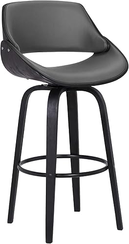 Mona Taburete giratorio de piel sintética, altura de barra de 30 pulgadas, negro y gris