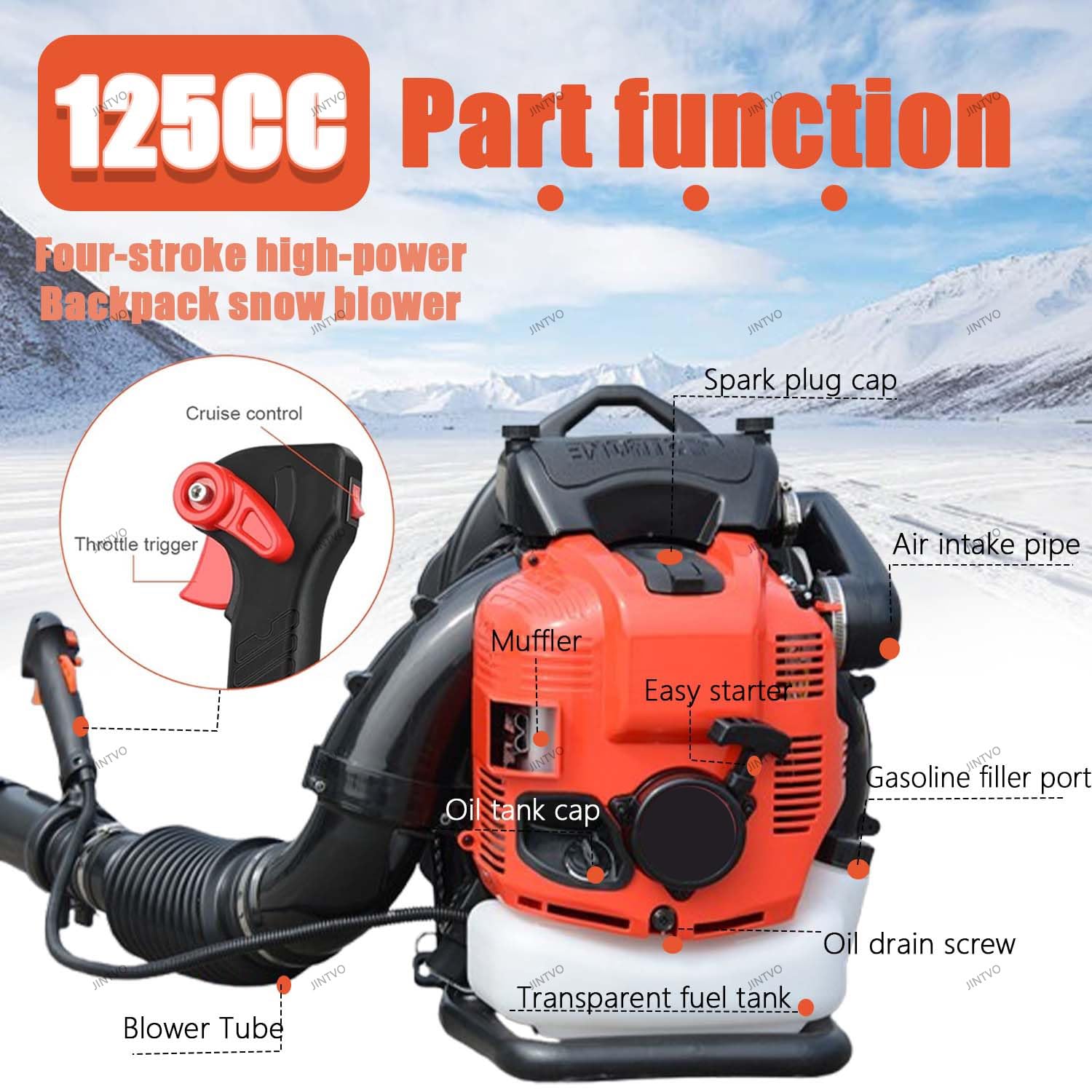 Soplador De Mochila De Gasolina De 4 Tiempos, Soplador De Hojas Y Nieve De Alta Eficiencia, No Requiere Mezcla De Combustible, Gran Volumen De Aire para Limpieza De Hojas En El Jardín(Red)