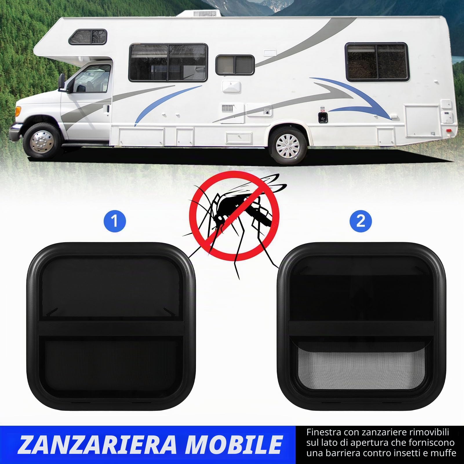 Finestra Scorrevole Verticale per Camper, Finestra in Vetro di Ricambio 500X500mm Lega di Alluminio Tinta Sigillata per Roulotte Casa Mobile Auto di Ingegneria (Per spessore